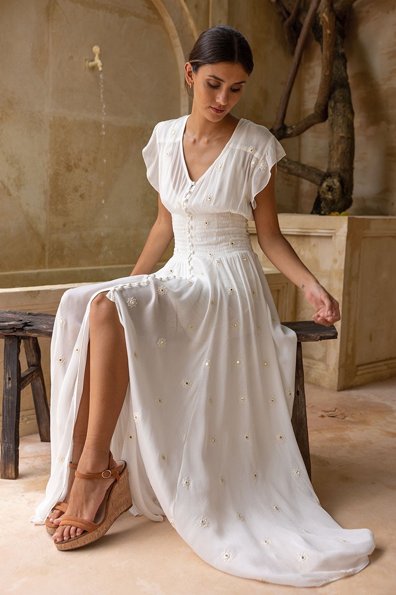 Miss June Lange Jurk Rosanna Wit