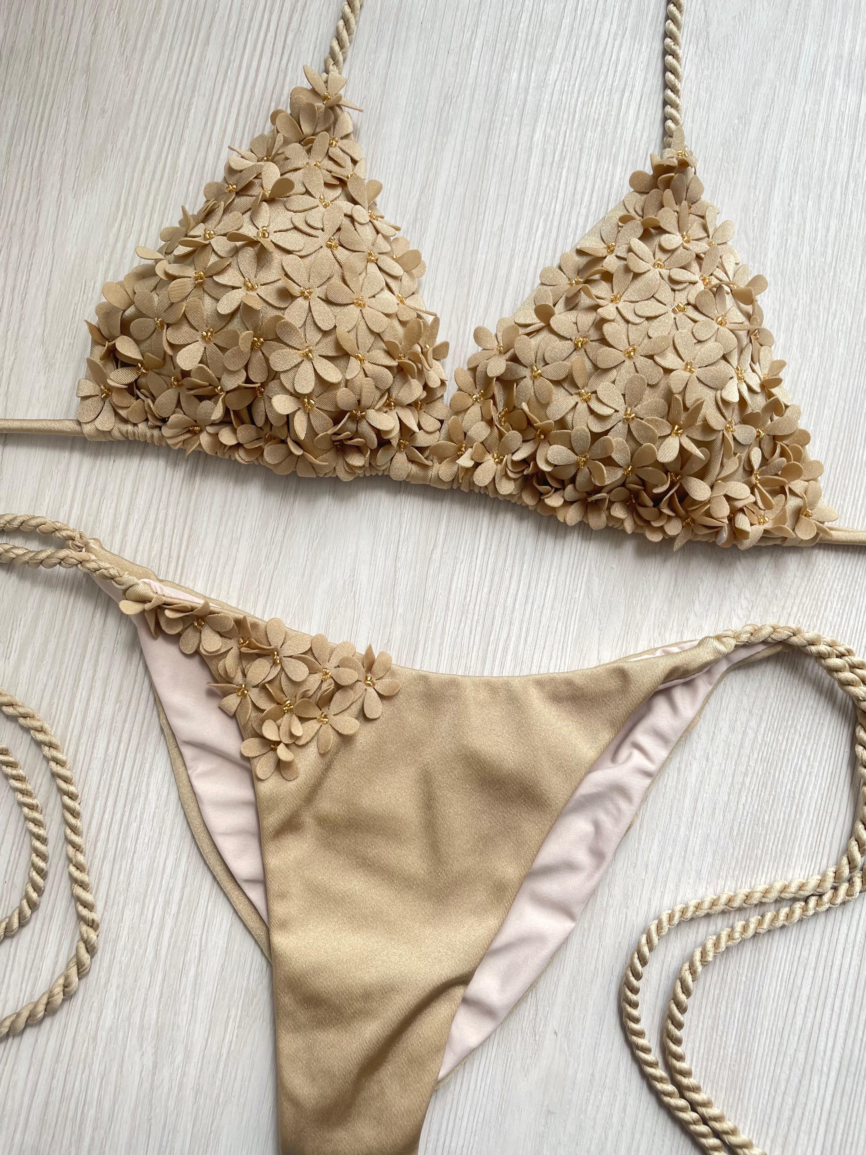 Beach Fashion Only Handgemaakte Flower Bikini Goud