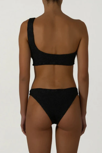 Paramidonna Geribbelde One Shoulder Bikini Zwart