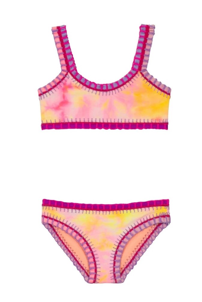 Pilyq Kids Del Mar Tie Dye Sporty Rainbow Embroidered Bikini
