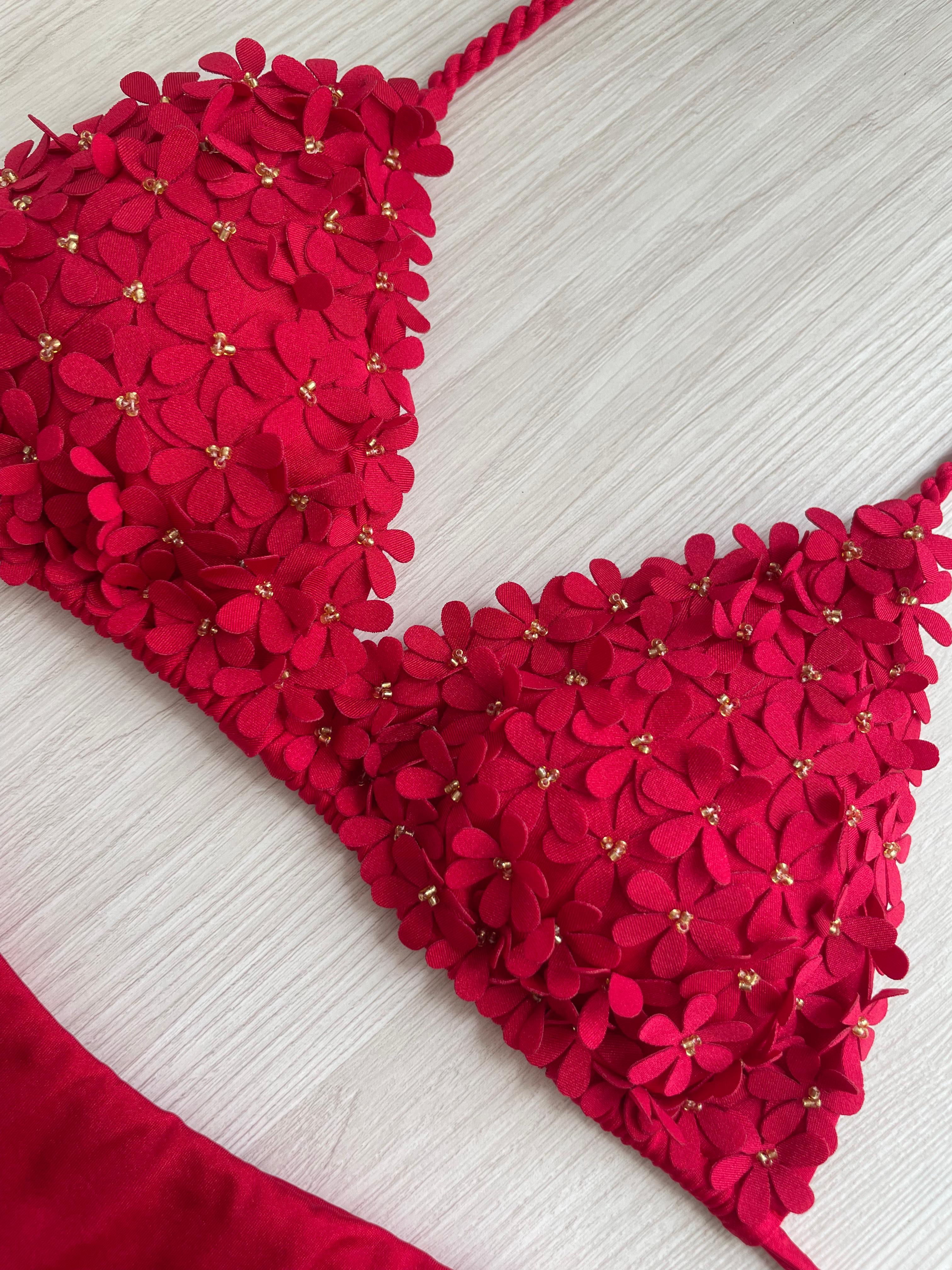 Beach Fashion Only Handgemaakte Flower Bikini Rood