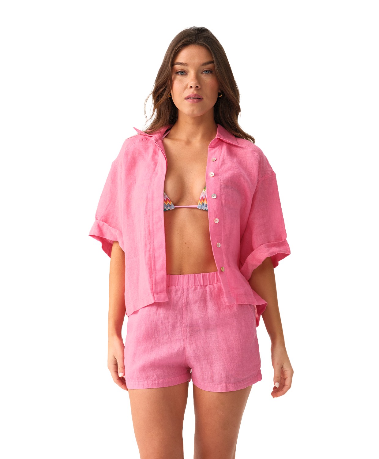 PQ Swim Hot Pink Linnen Shirt PQ Swim Hot Pink Linnen Shirt