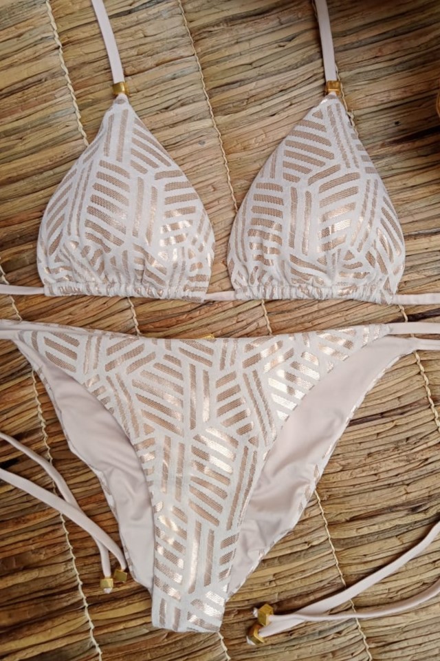 Mystical Ivory Gold Mesh Triangle Bikini