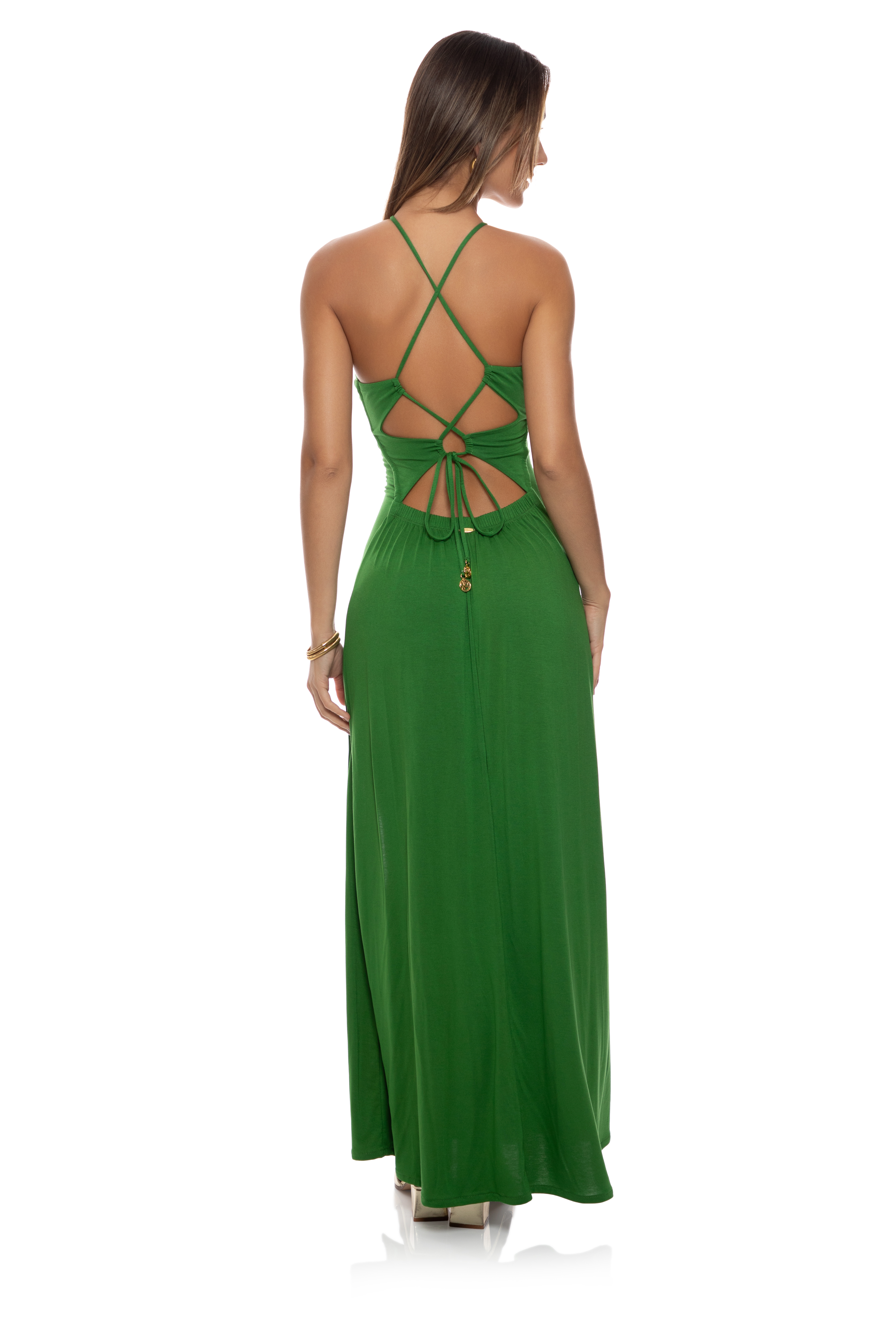 Luli Fama Sunkiss Glow Olive Halter Ring Jurk
