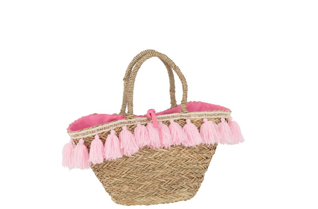 Strandtas Zeegras pom pom roos Strandtas Zeegras pom pom roos