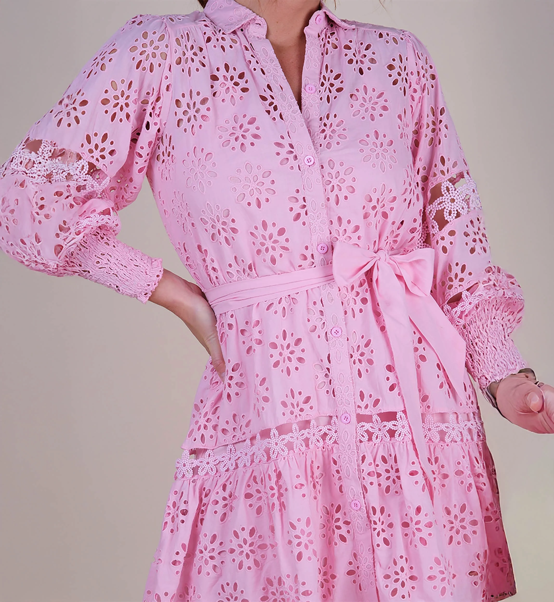 Miss June Positano Broderie Dress Pink