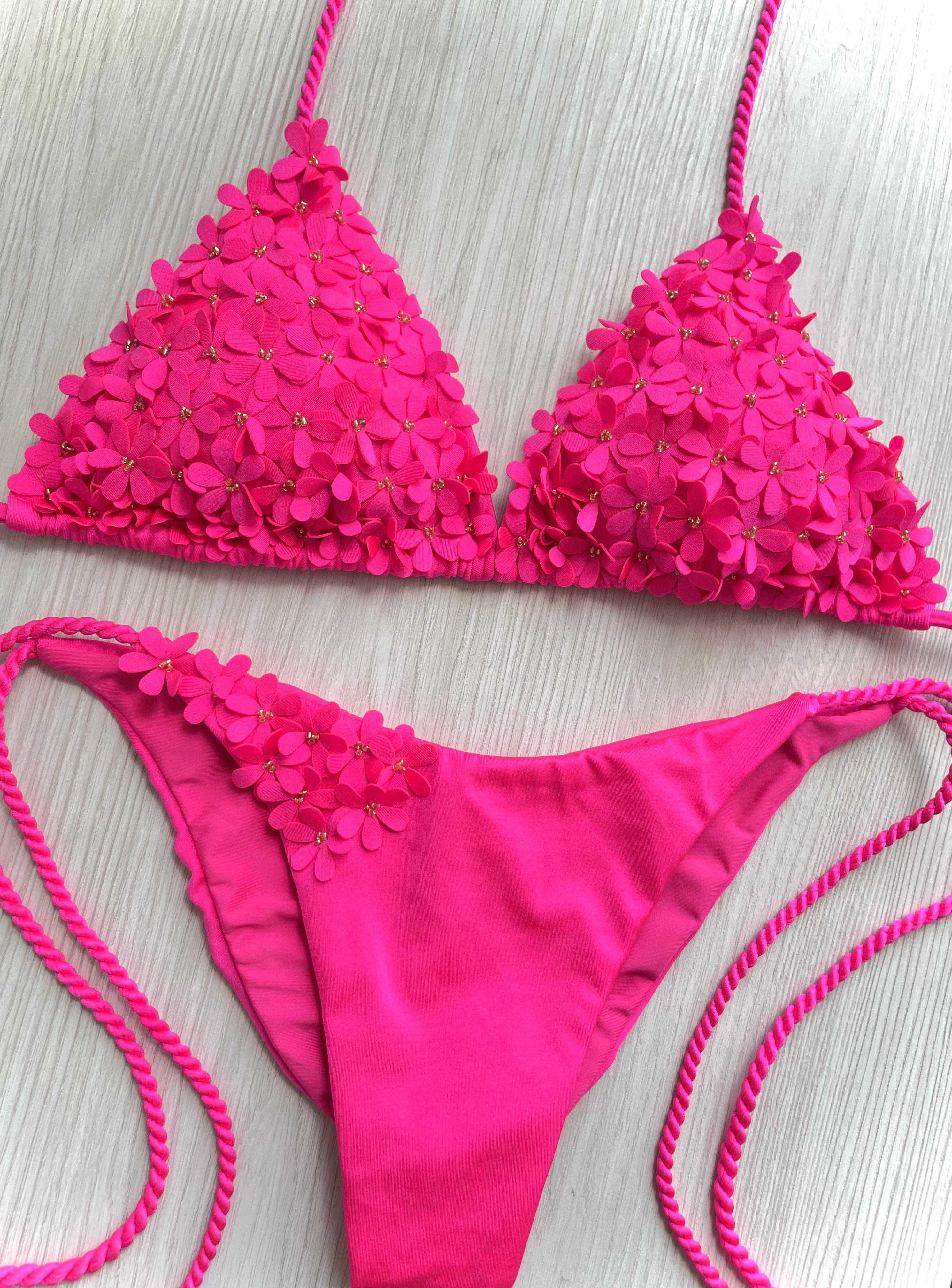 Beach Fashion Only Handgemaakte Flower Bikini Fuchsia