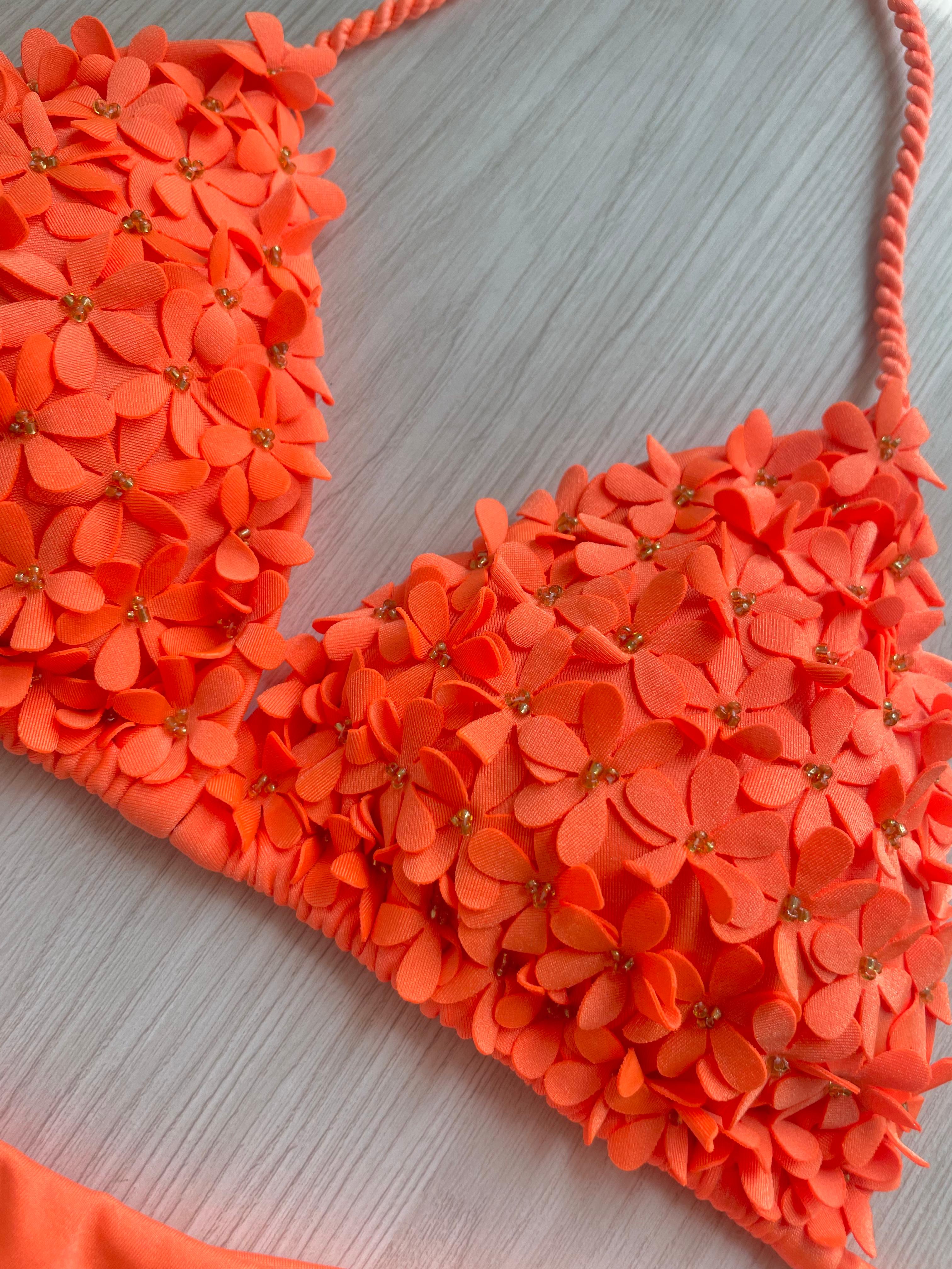 Beach Fashion Only Handmade Flower Bikini Orange