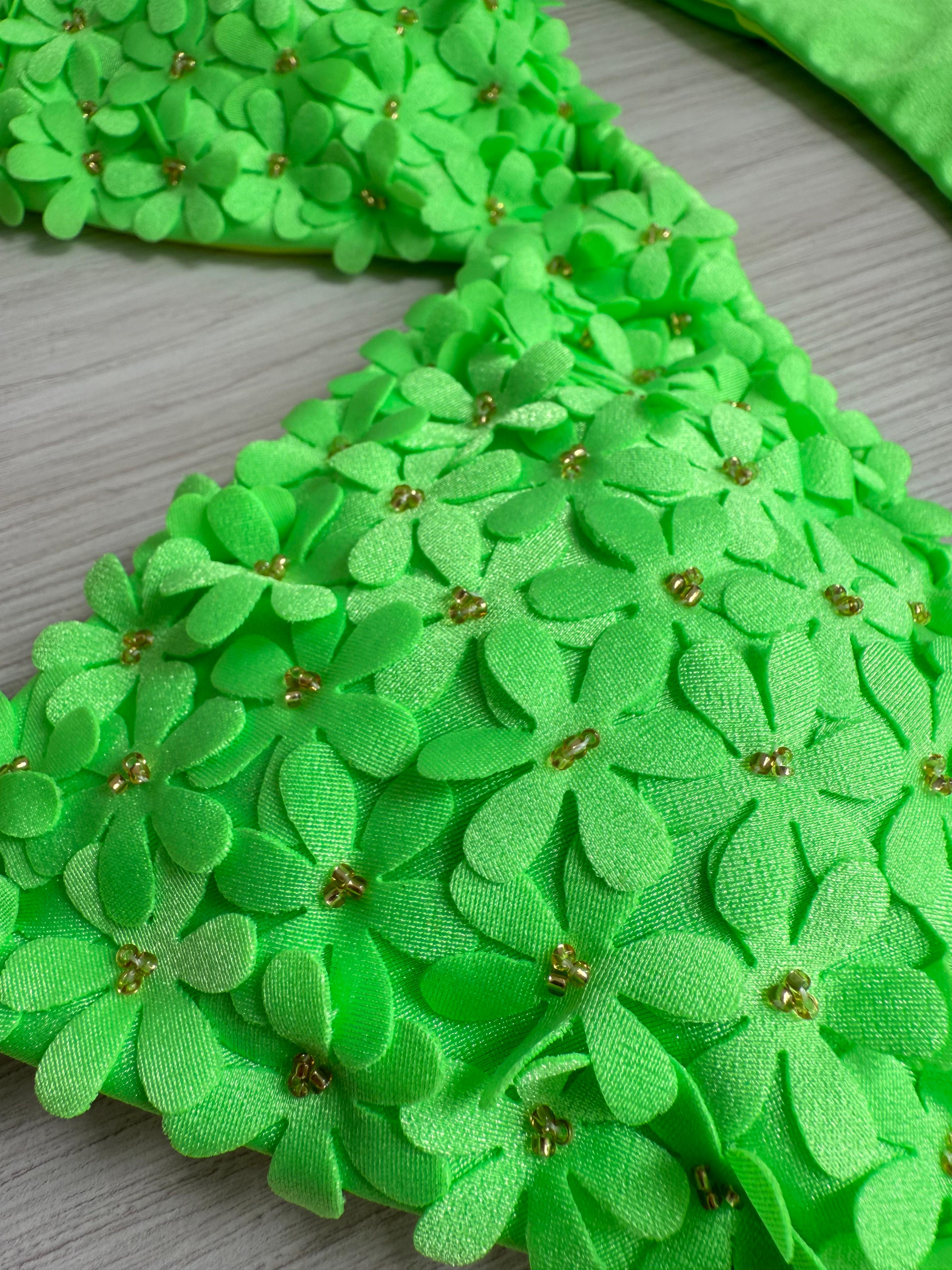 Beach Fashion Only Handmade Flower Bikini Green