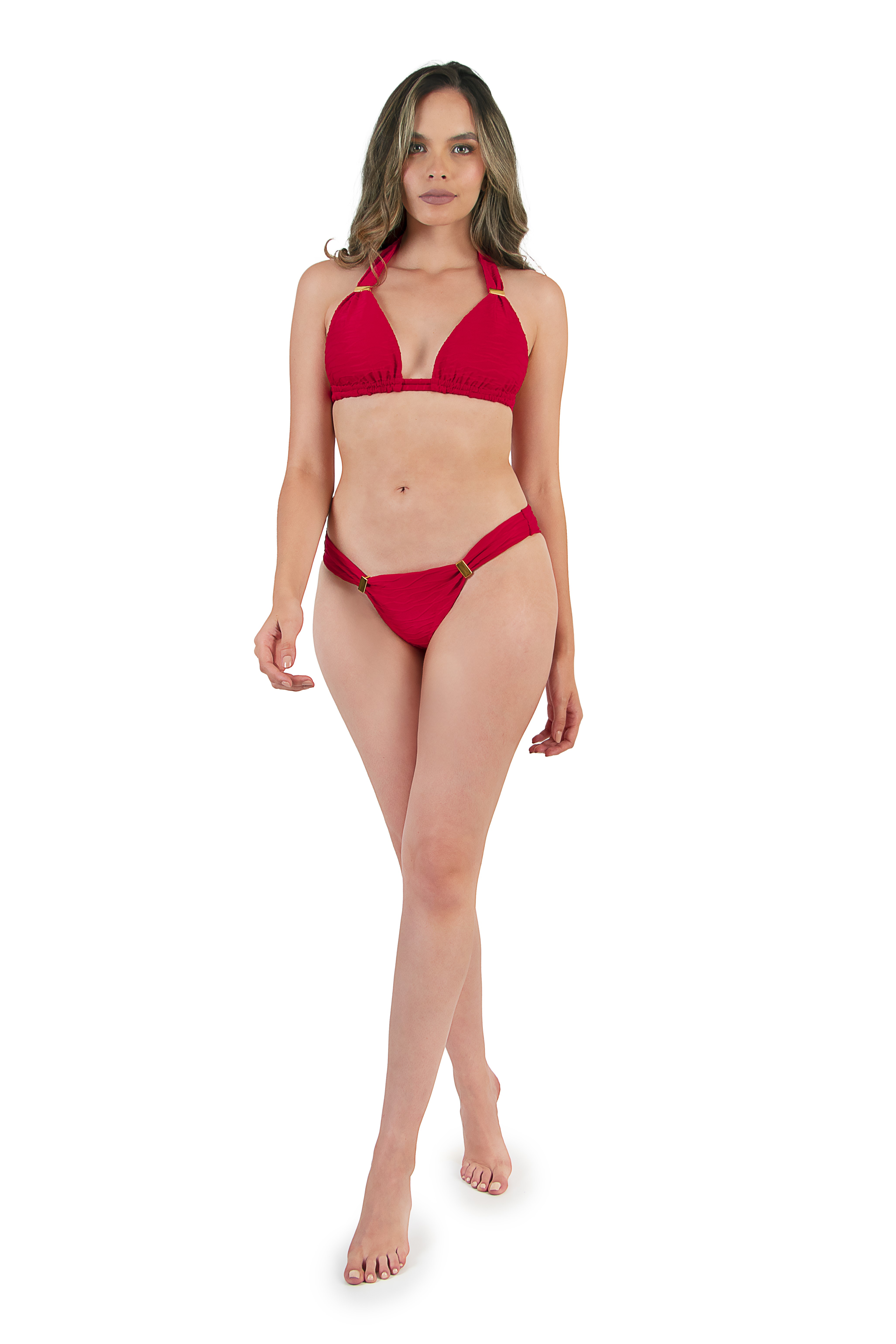 Beach Fashion Only Rode Textuur Halter Bikini