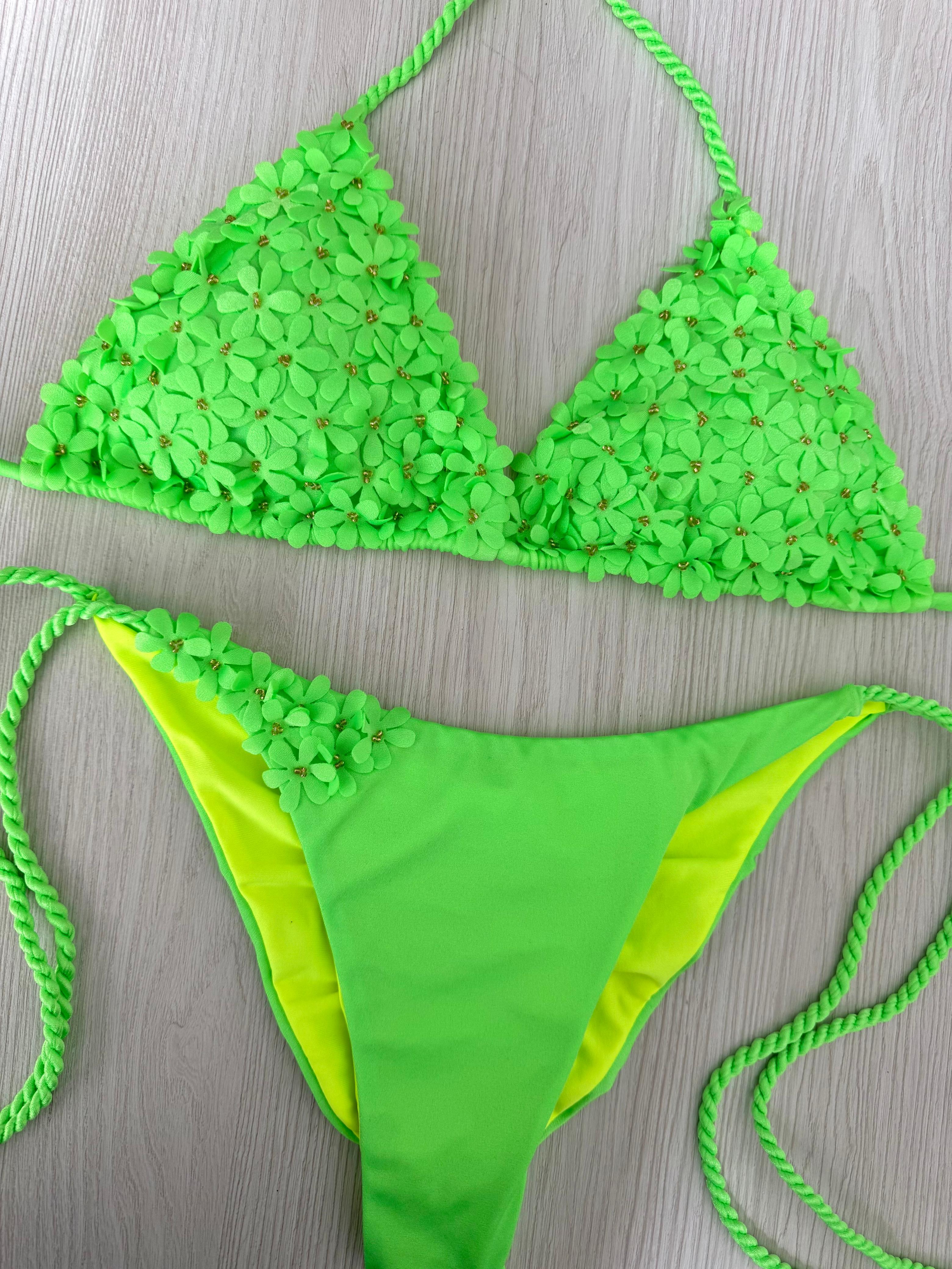 Beach Fashion Only Handmade Flower Bikini Green