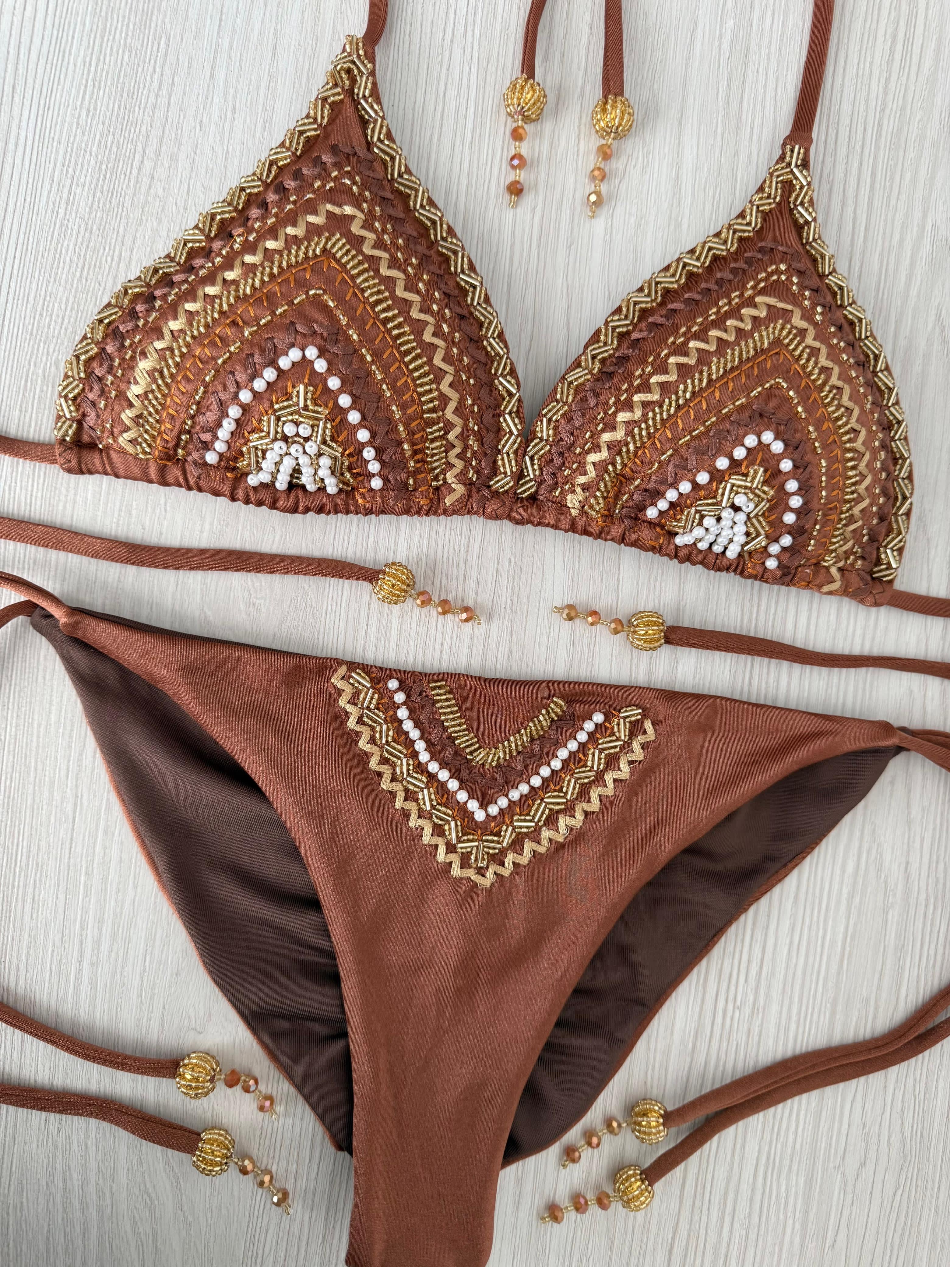 Beach Fashion Only Handgemaakte Details Bikini Bruin