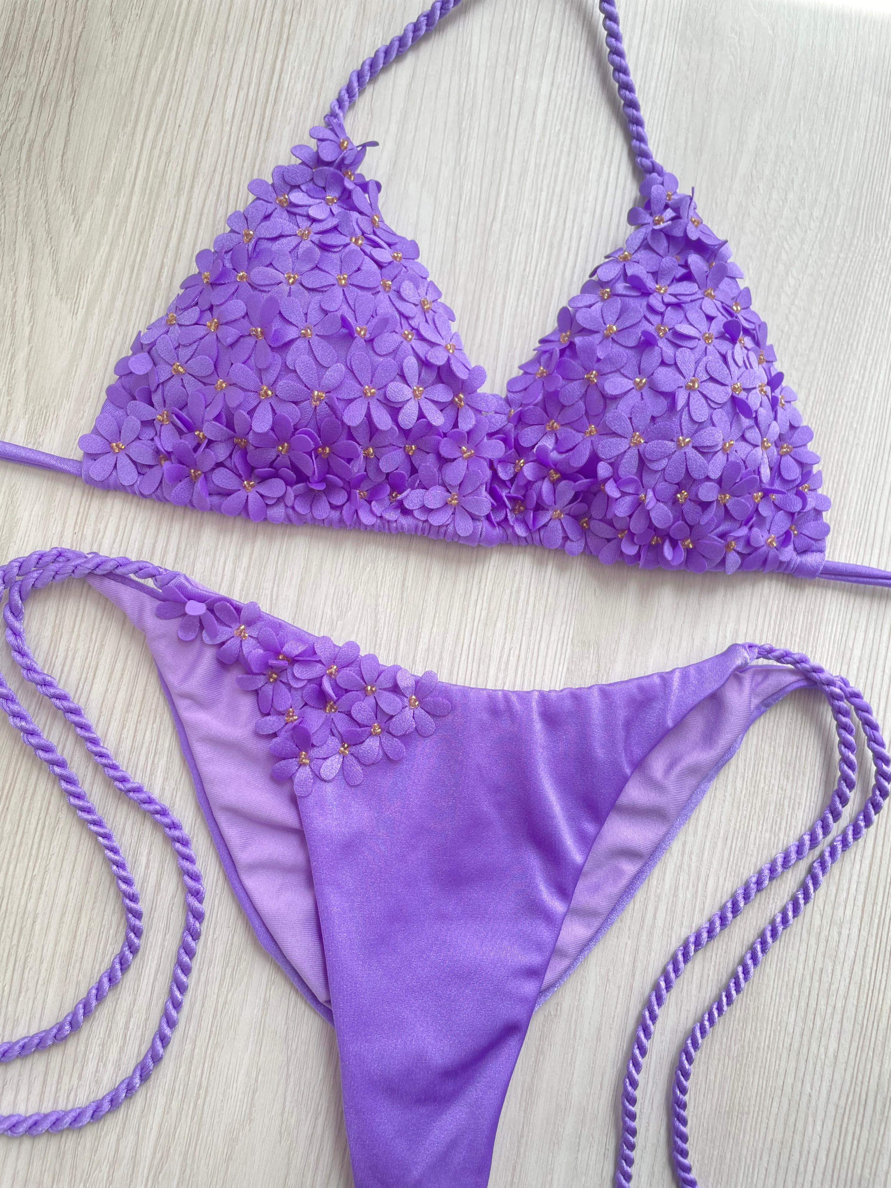Beach Fashion Only Handgemaakte Flower Bikini Paars