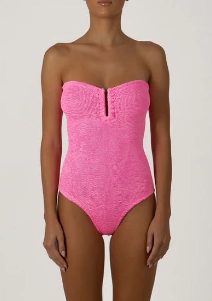 Paramidonna Geribbeld Bandeau Badpak Neon Roos