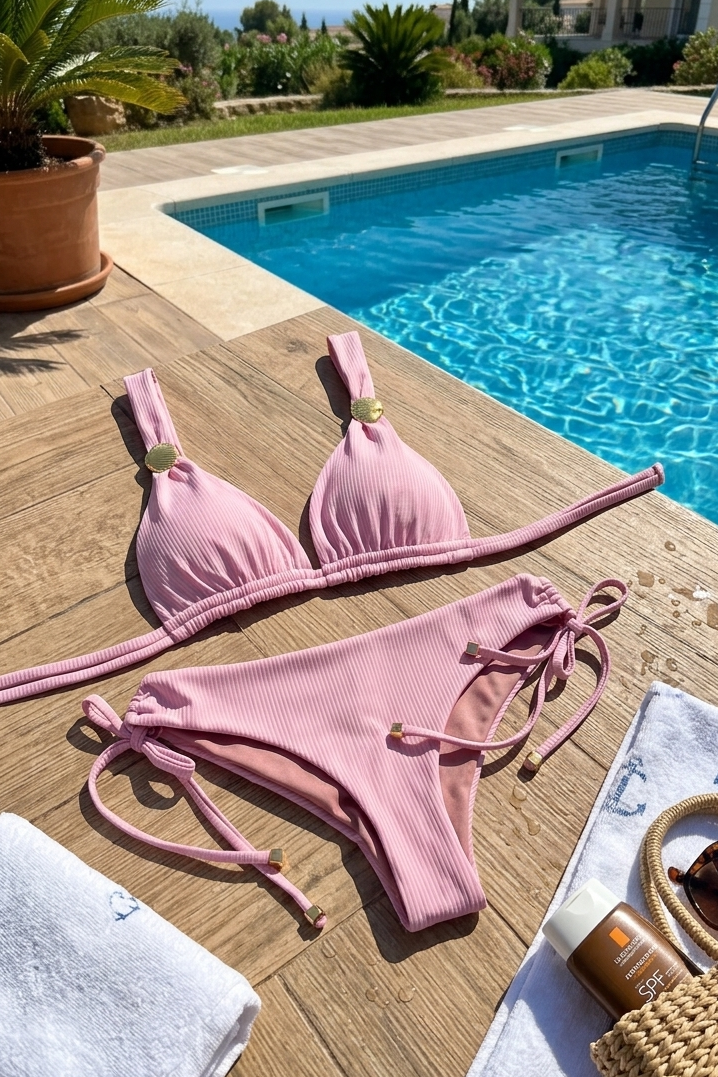Beach Fashion Only Texture Pink Halter Bikini