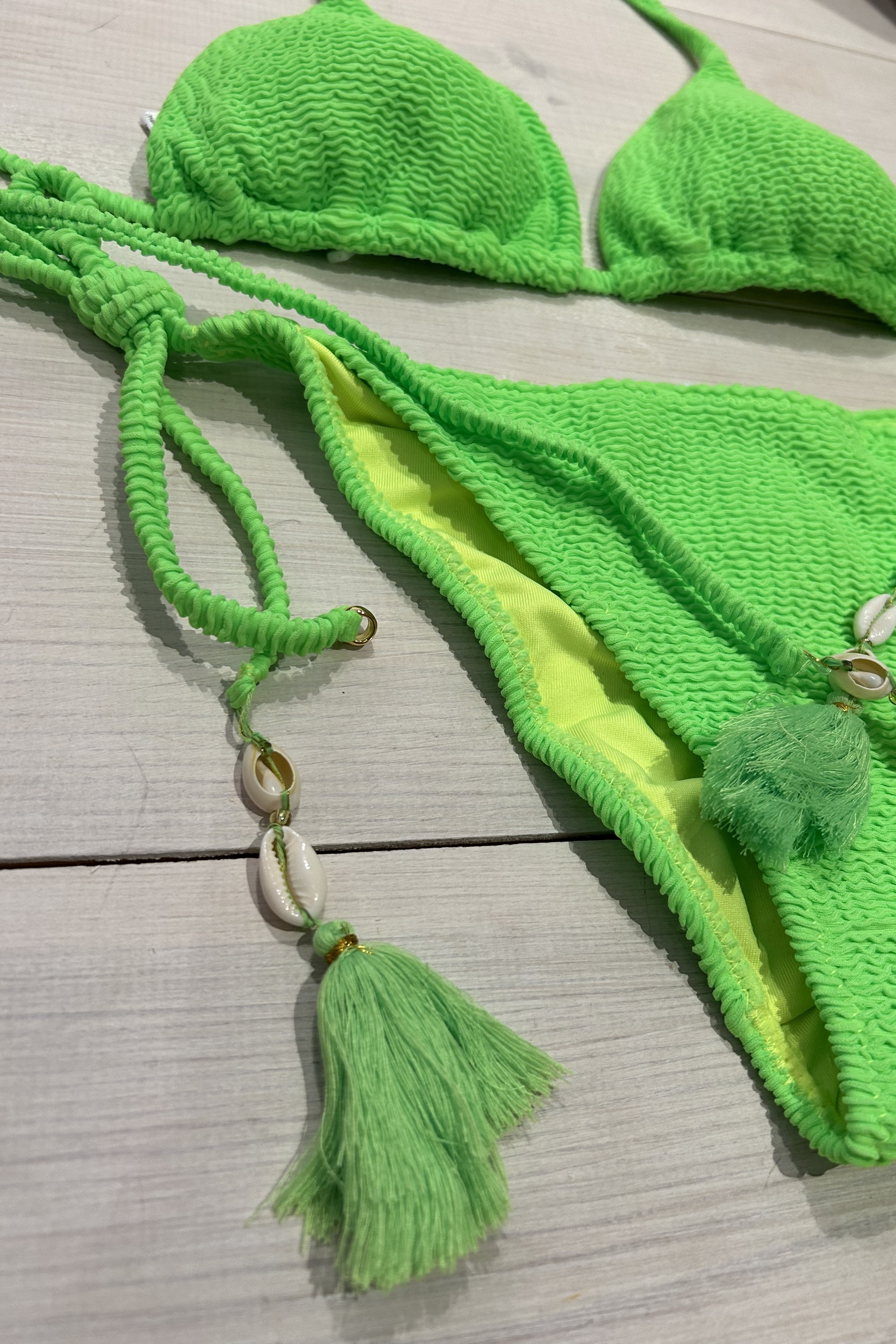 Milonga Mambo Textuur Triangel Bikini Neon Groen