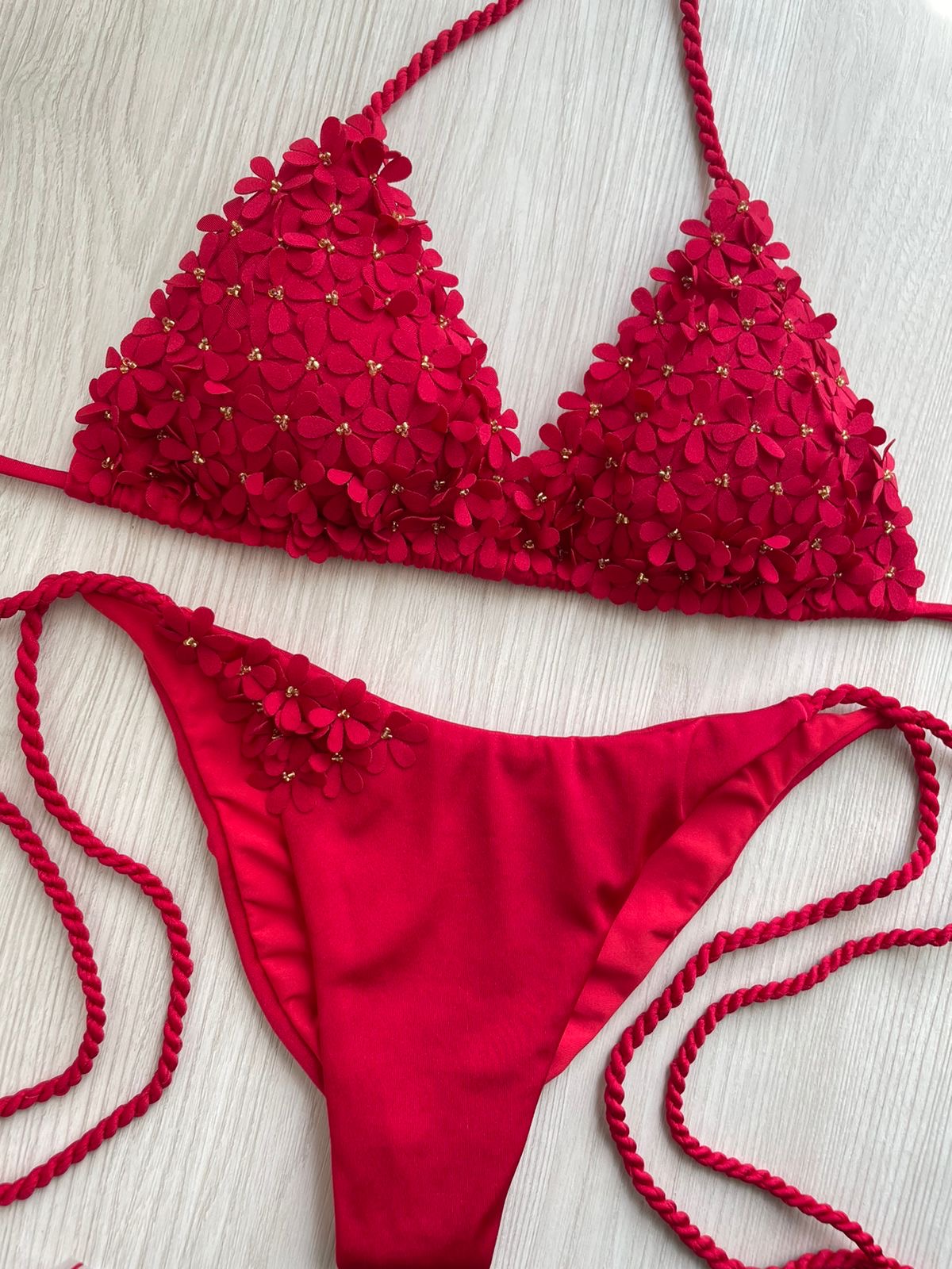 Beach Fashion Only Handgemaakte Flower Bikini Rood