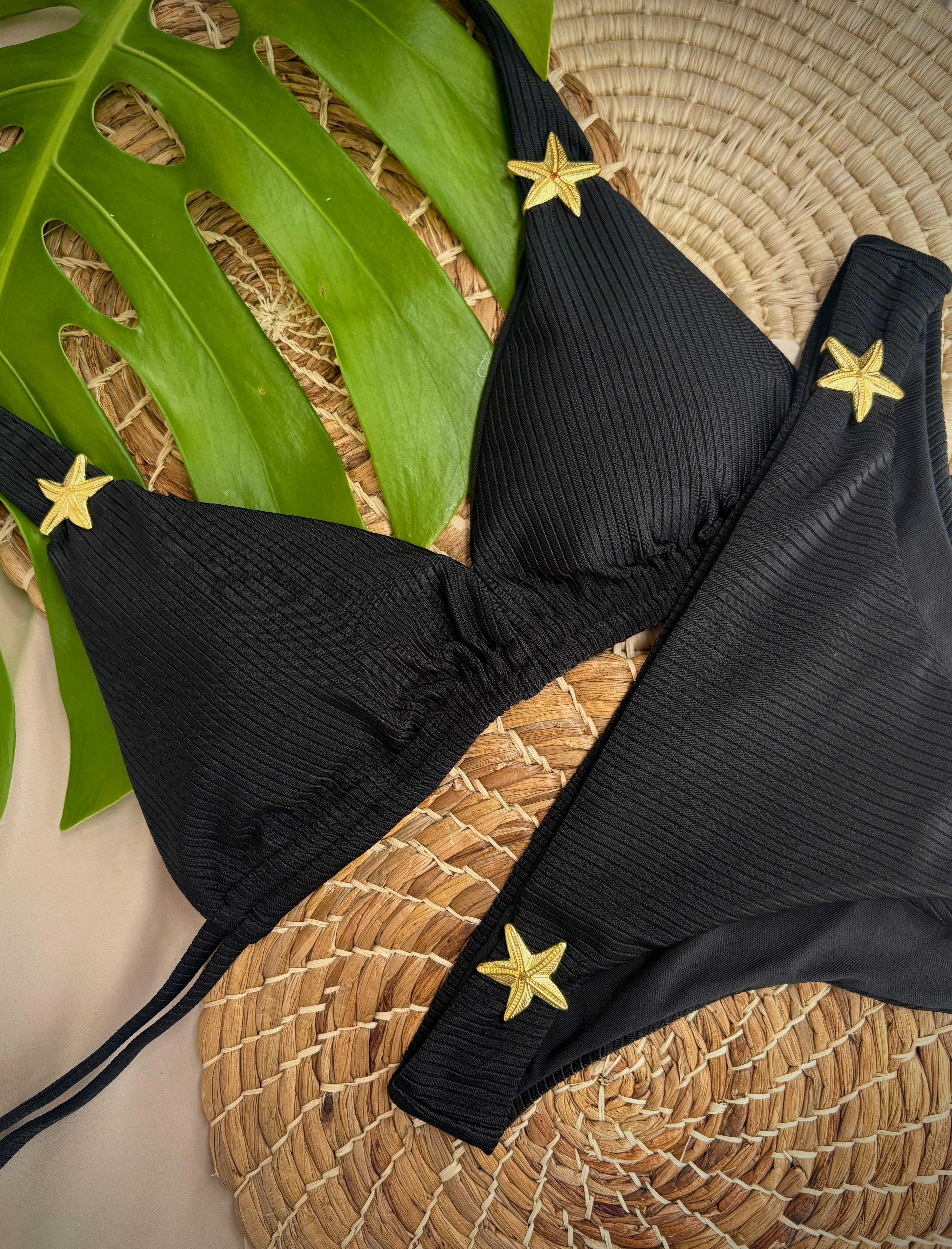Beach Fashion Only Black Texture Halter Bikini