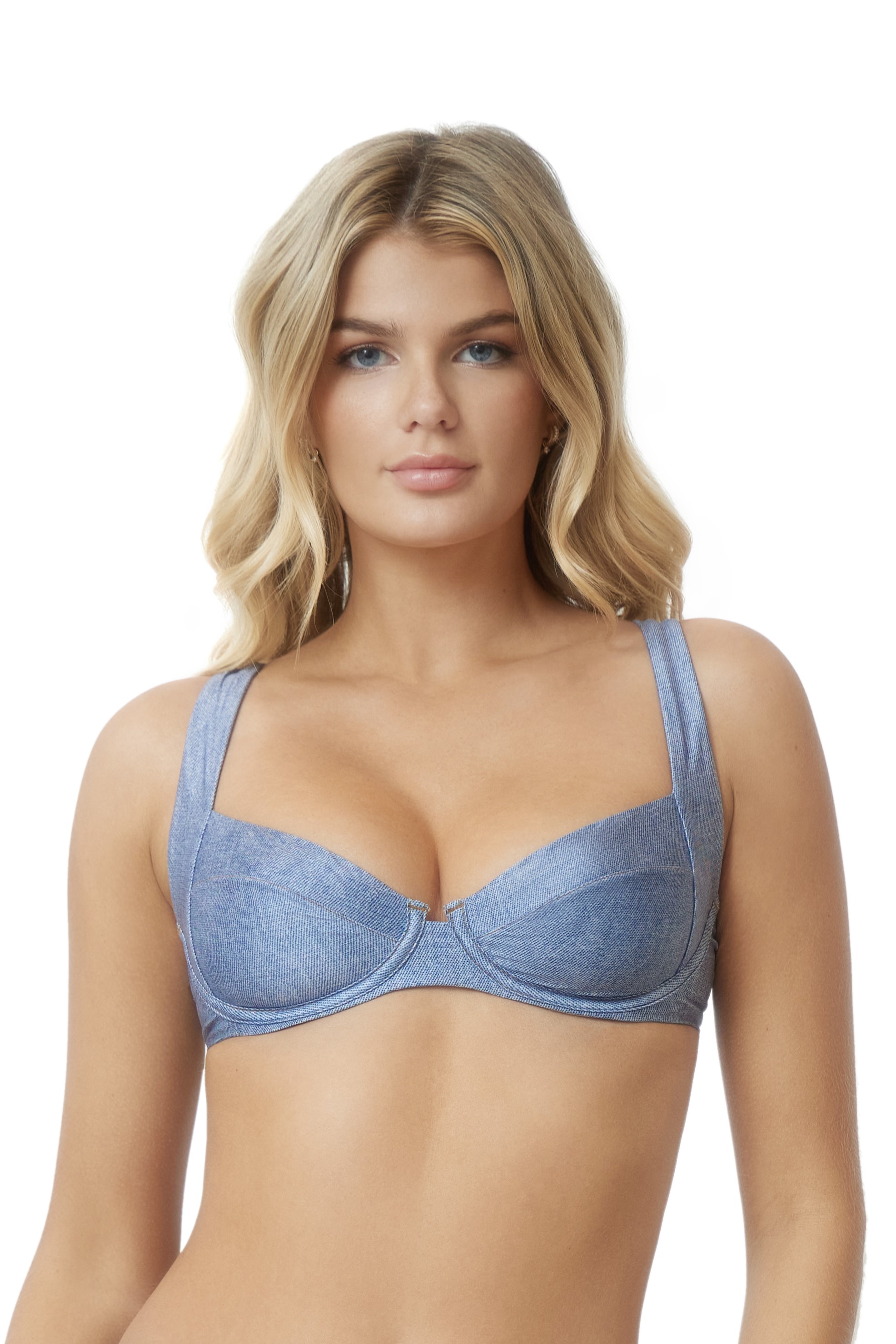 Pilyq Swim Indie Sky Perla Halter Jeans Bikini Top