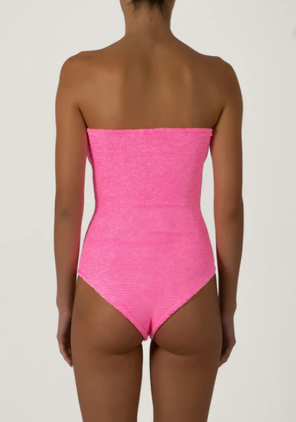 Paramidonna Geribbeld Bandeau Badpak Neon Roos