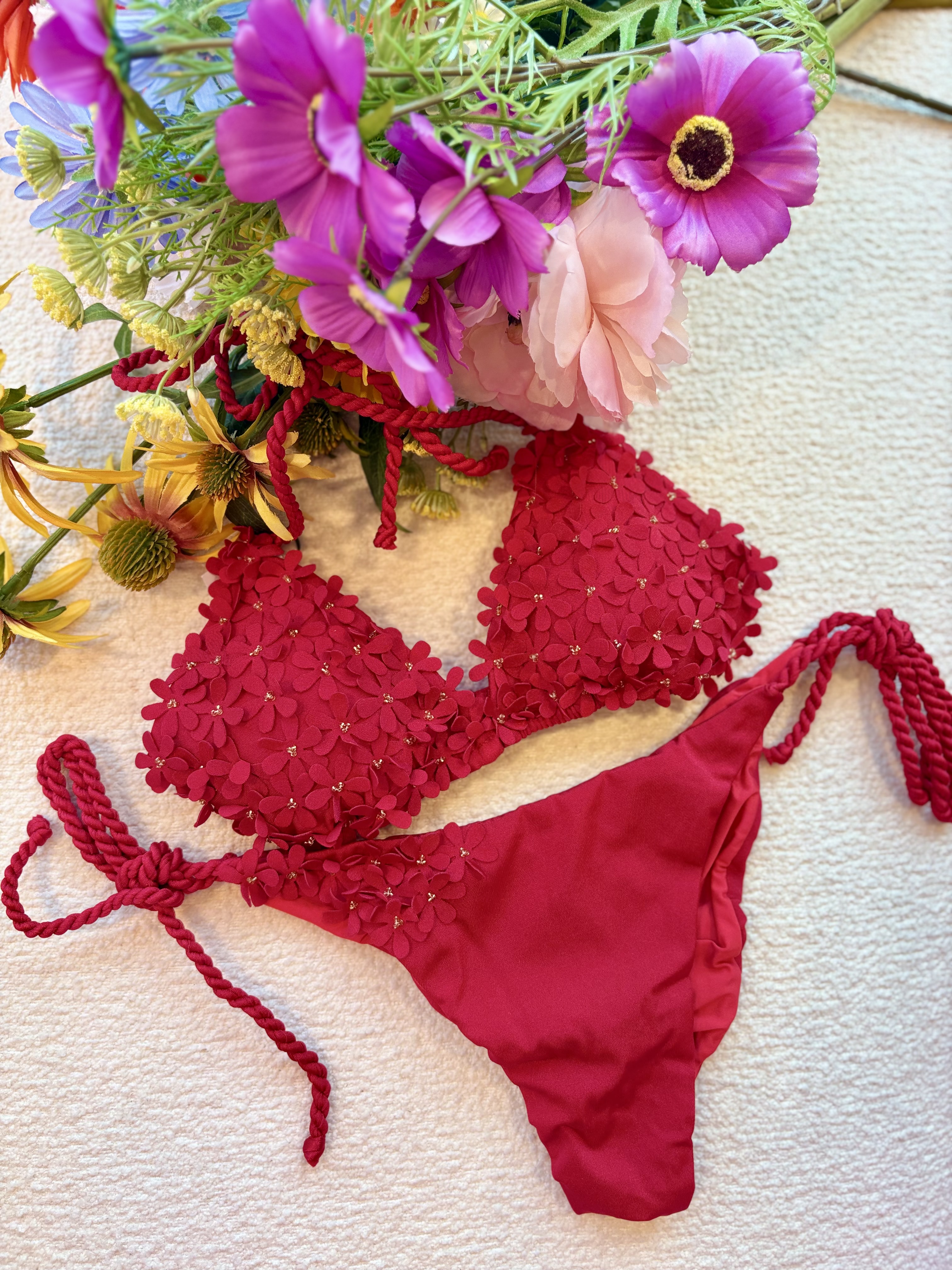 Beach Fashion Only Handgemaakte Flower Bikini Rood