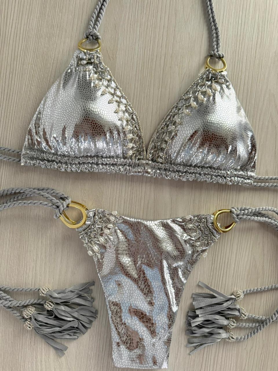 Beach Fashion Only Shiny Ibiza Triangle Top Silver
