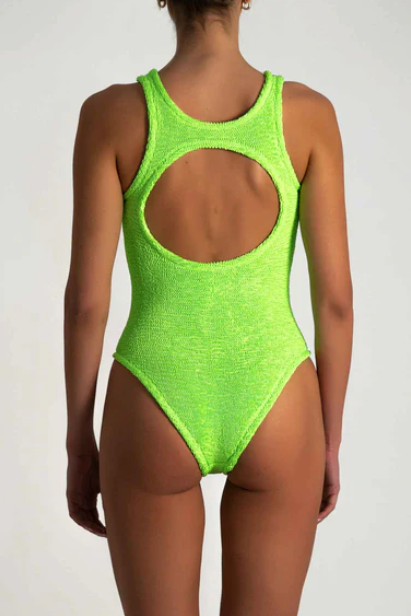 Paramidonna Tara Ribbed High Neck Swimwuit Neon Green