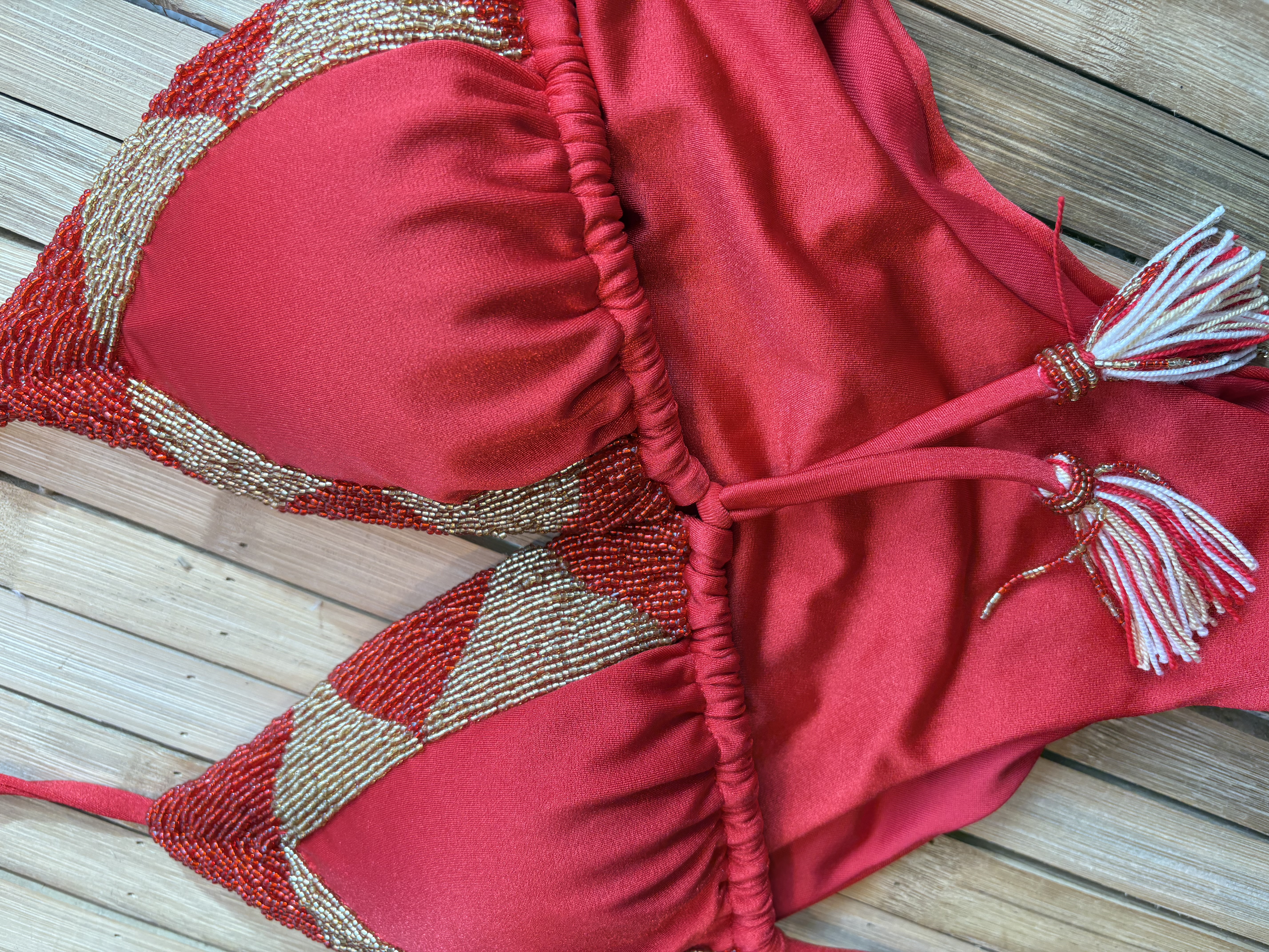 Beach Fashion Only Red Triangle Bikini Set