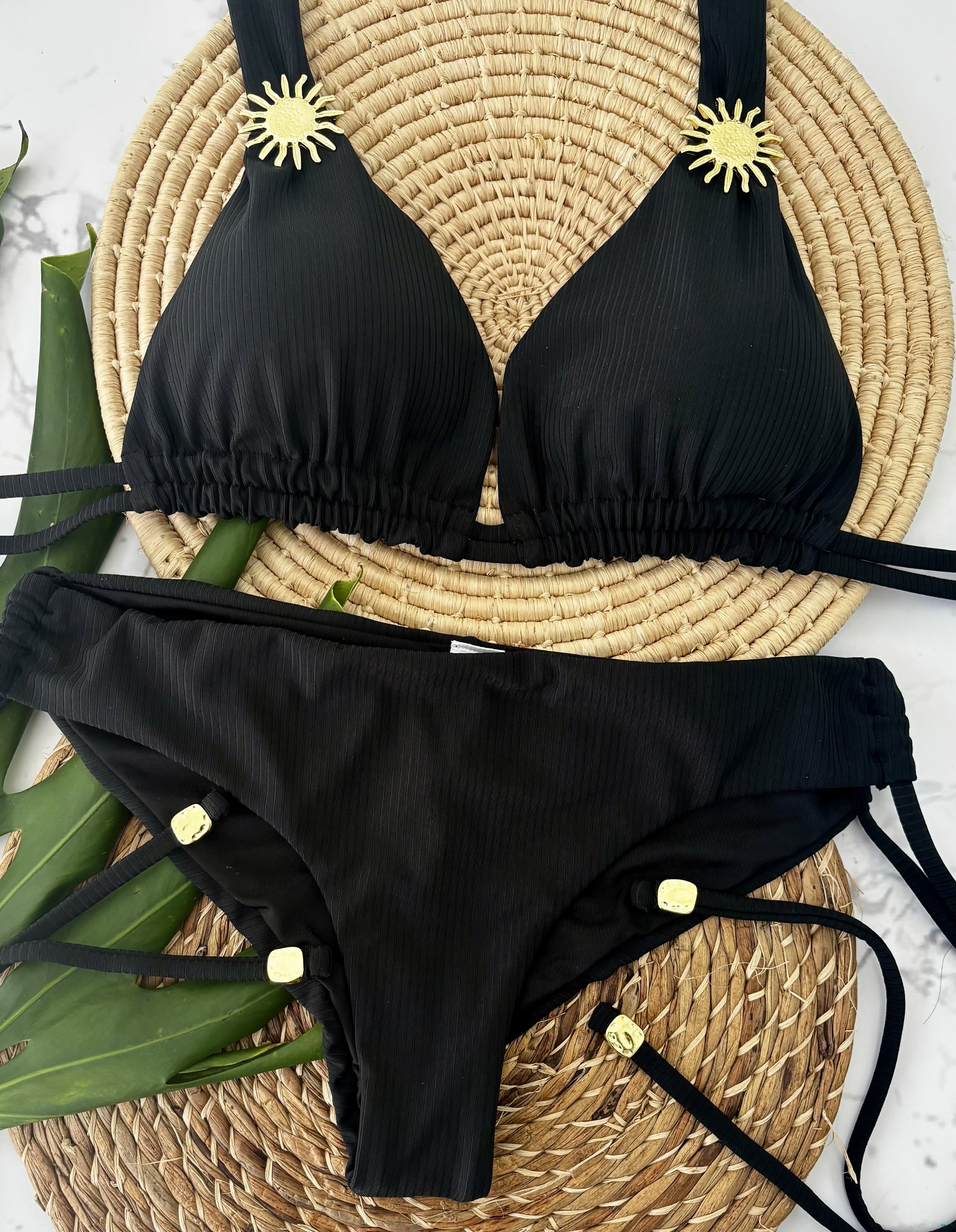 Beach Fashion Only Black Soleil Texture Halter Bikini