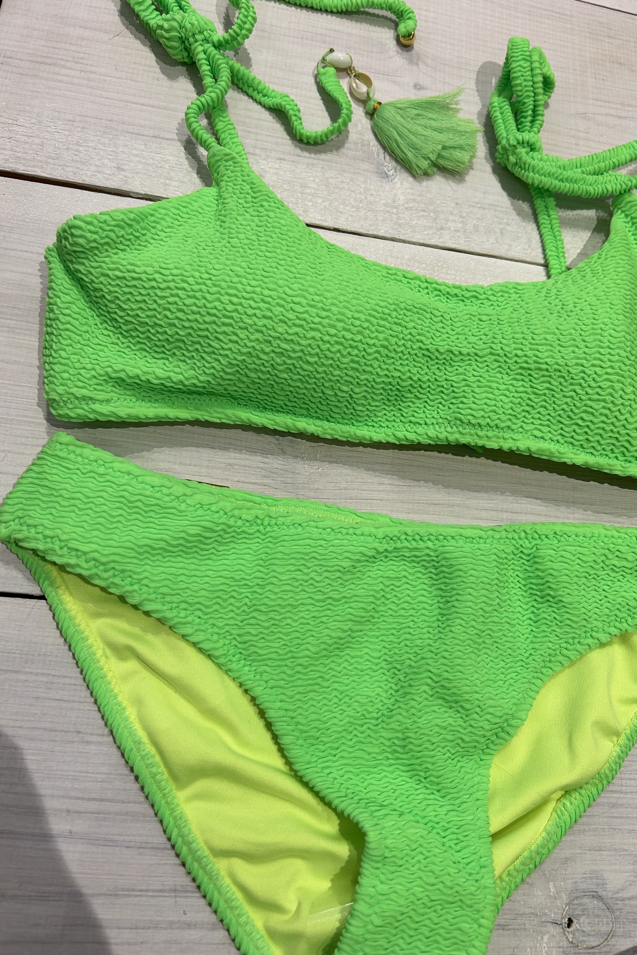 Milonga Mambo Textuur Bralette Bikini Neon Groen