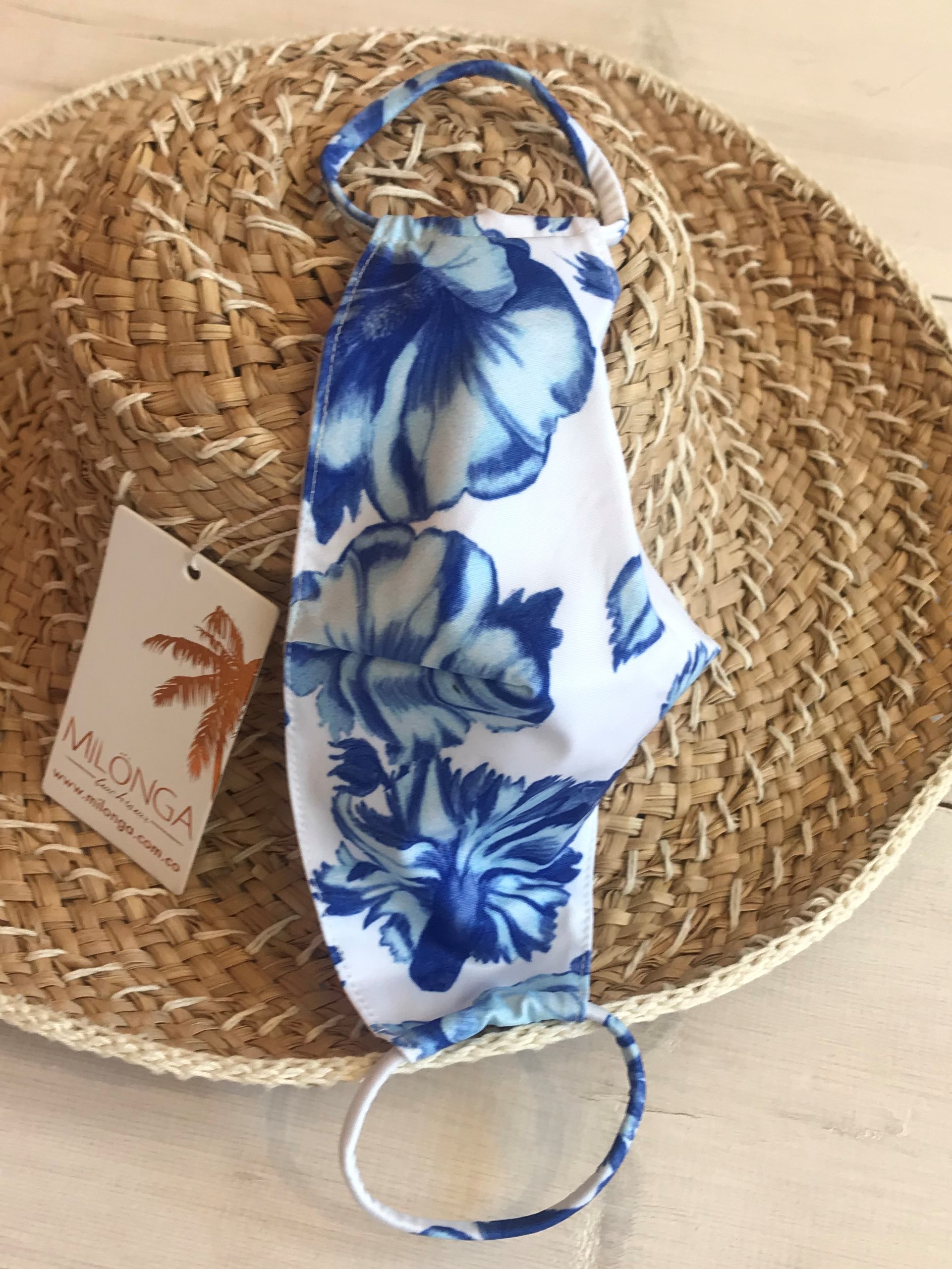 Milonga Trendy Wasbaar Mondkapje Blauw Wit 