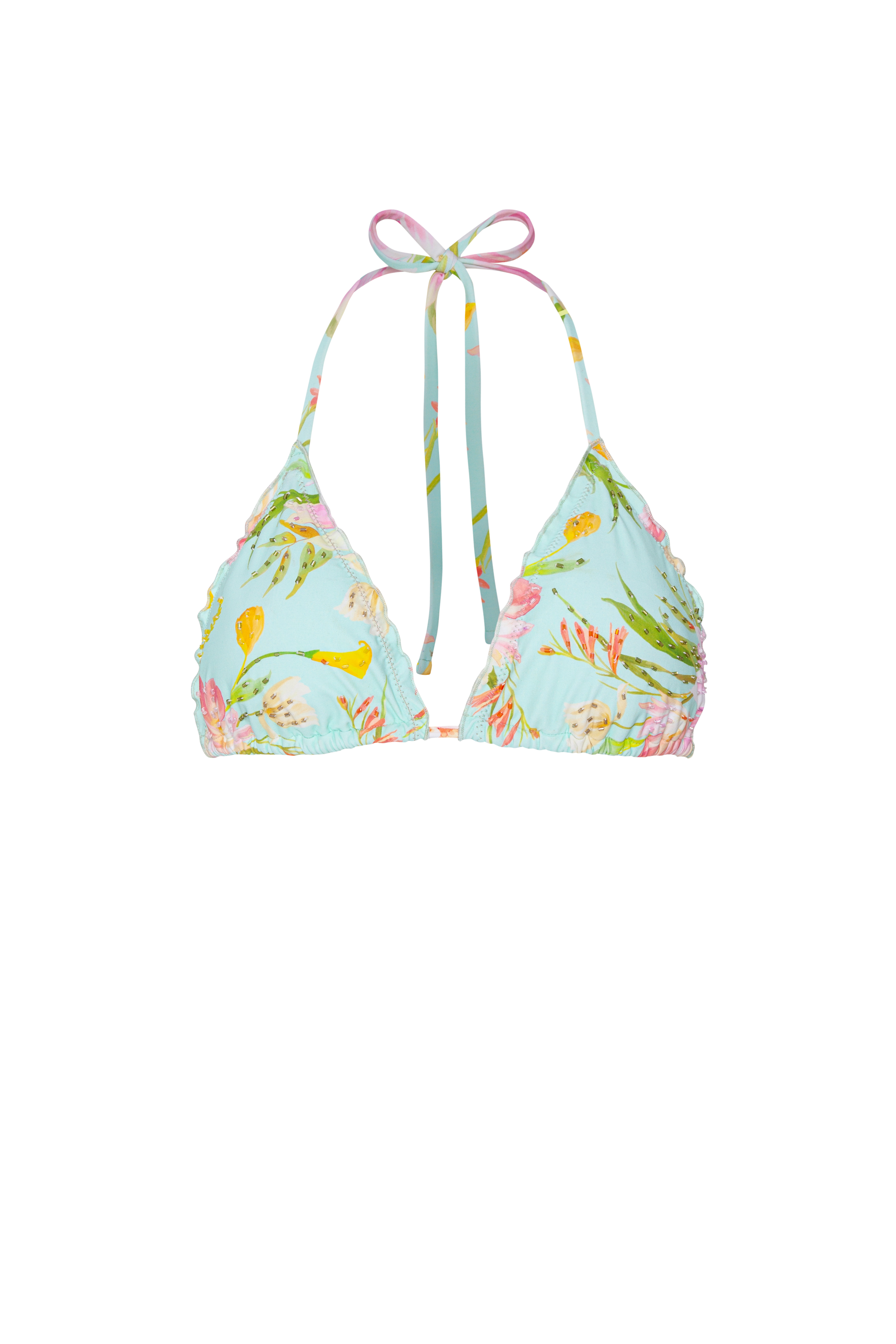 PQ Swim Petal Embroidered Lettuce Edge Triangle Top PQ Swim Petal Embroidered Lettuce Edge Triangle Top