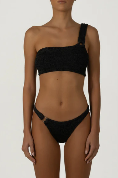 Paramidonna Geribbelde One Shoulder Bikini Zwart