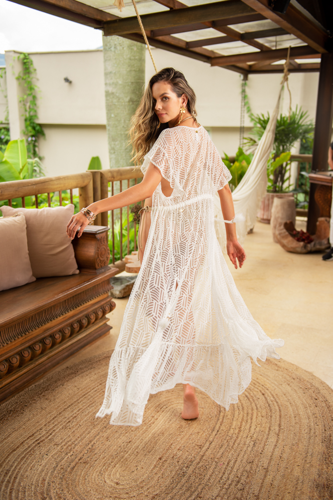 Beach Fashion Only White Luxe Kimono