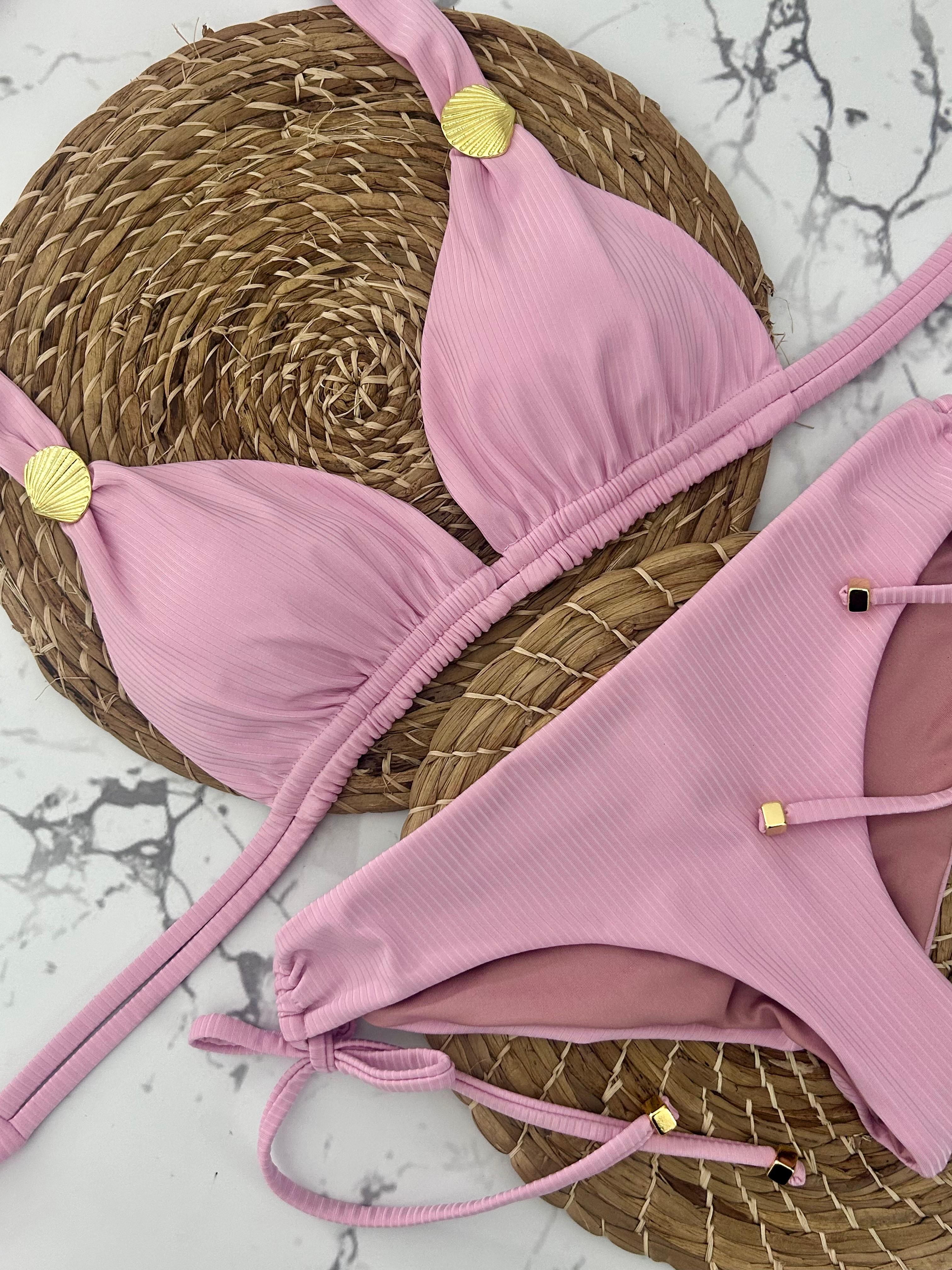 Beach Fashion Only Texture Pink Halter Top