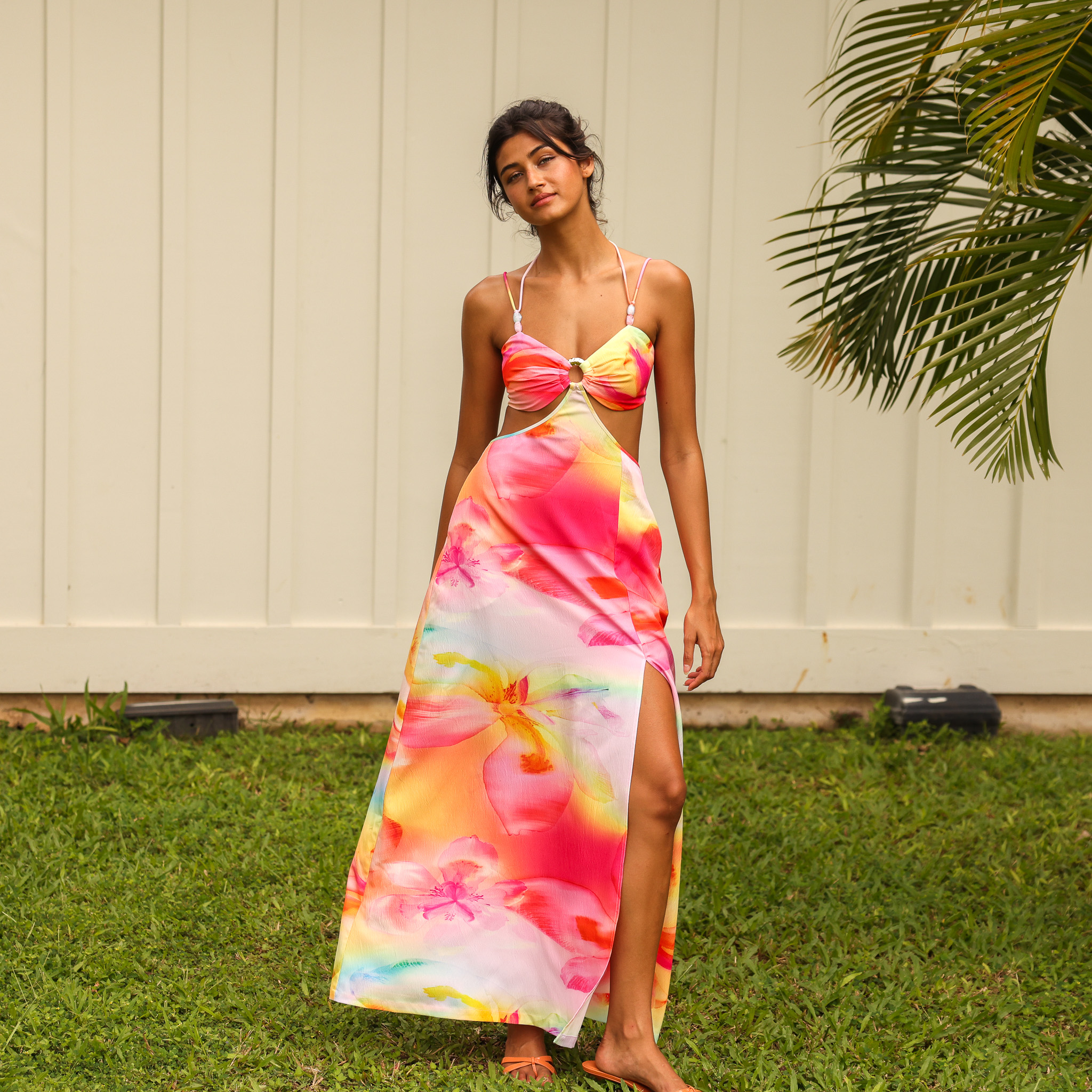 Kulani Kinis Frangipani Swirl Cut Out Maxi Dress