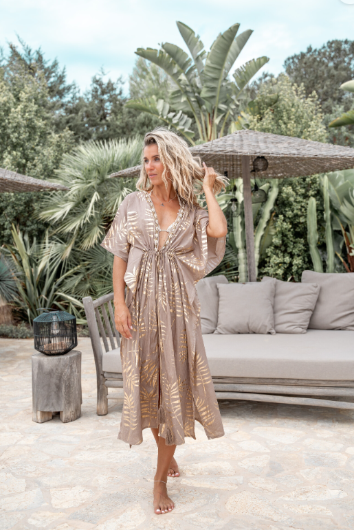 IBZ Long Kimono Leafy Taupe