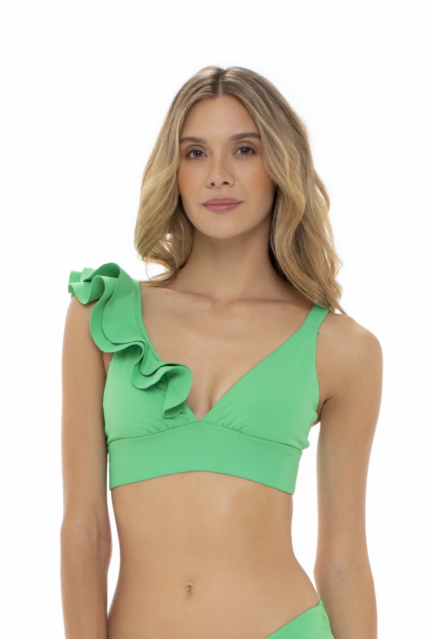 Milonga Palette Green Ruffle Halter Bikini Top