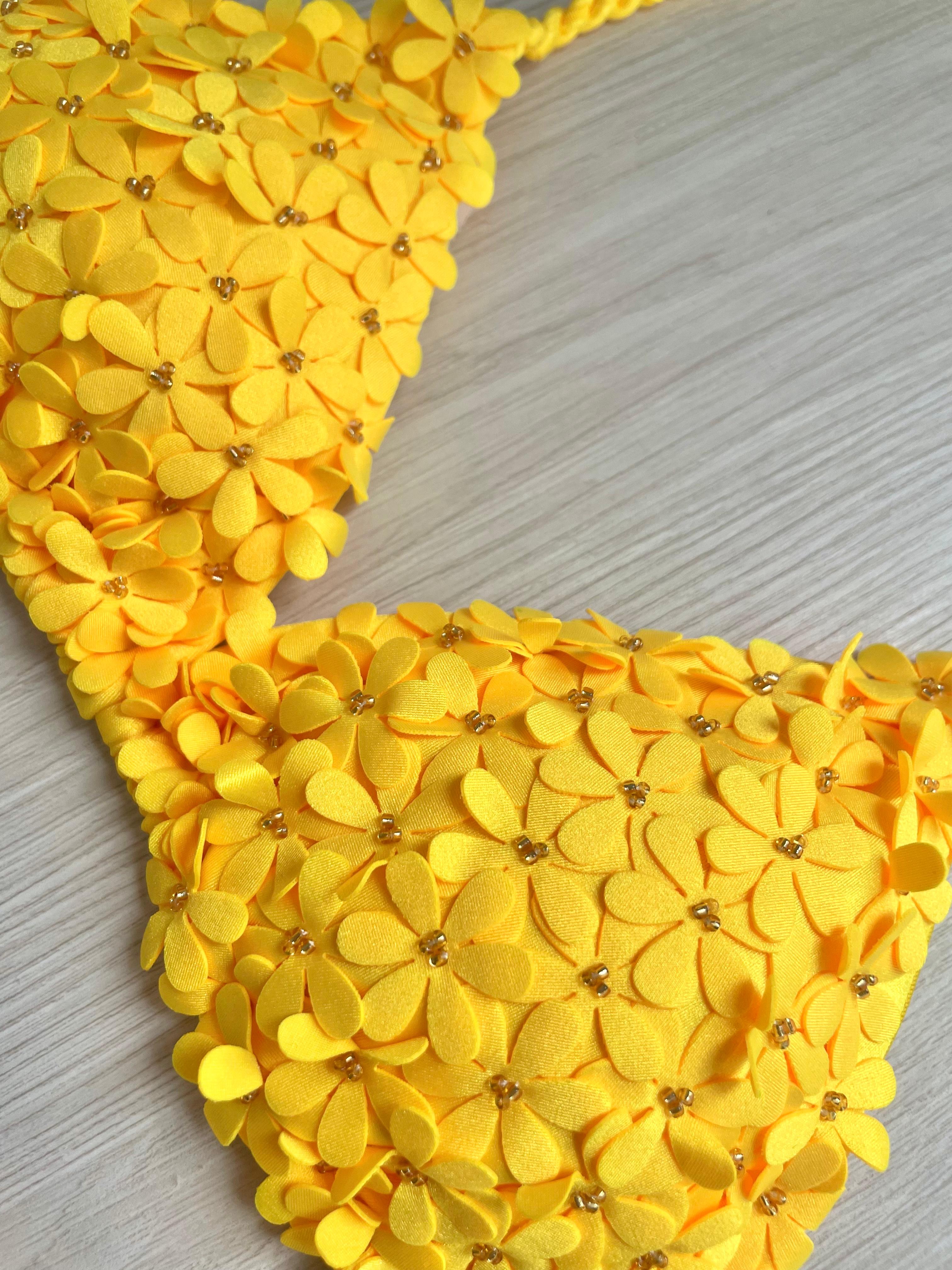 Beach Fashion Only Handmade Flower Bikini Yellow