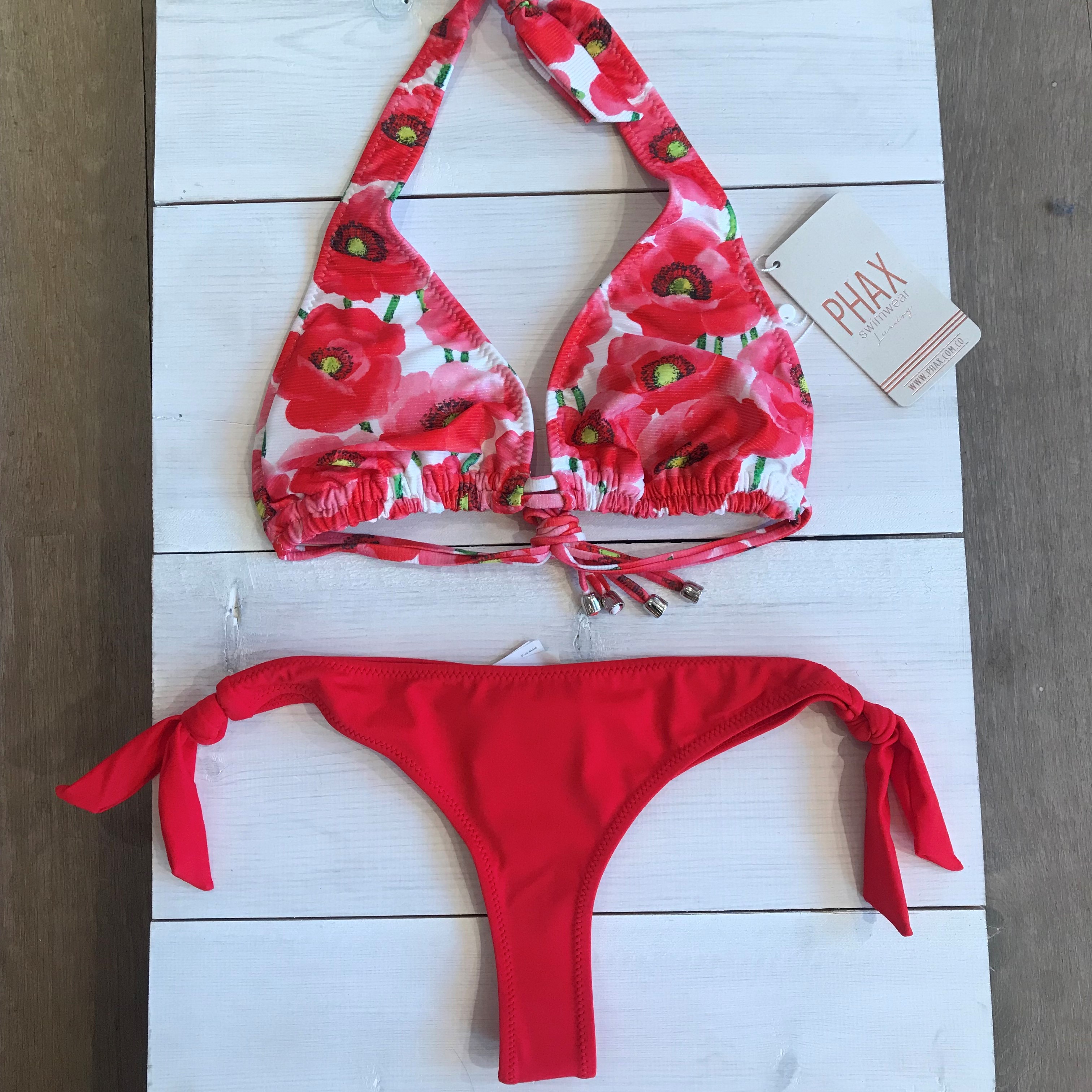 Phax Deluxe Flowers Halter Bikini & Semi String Red