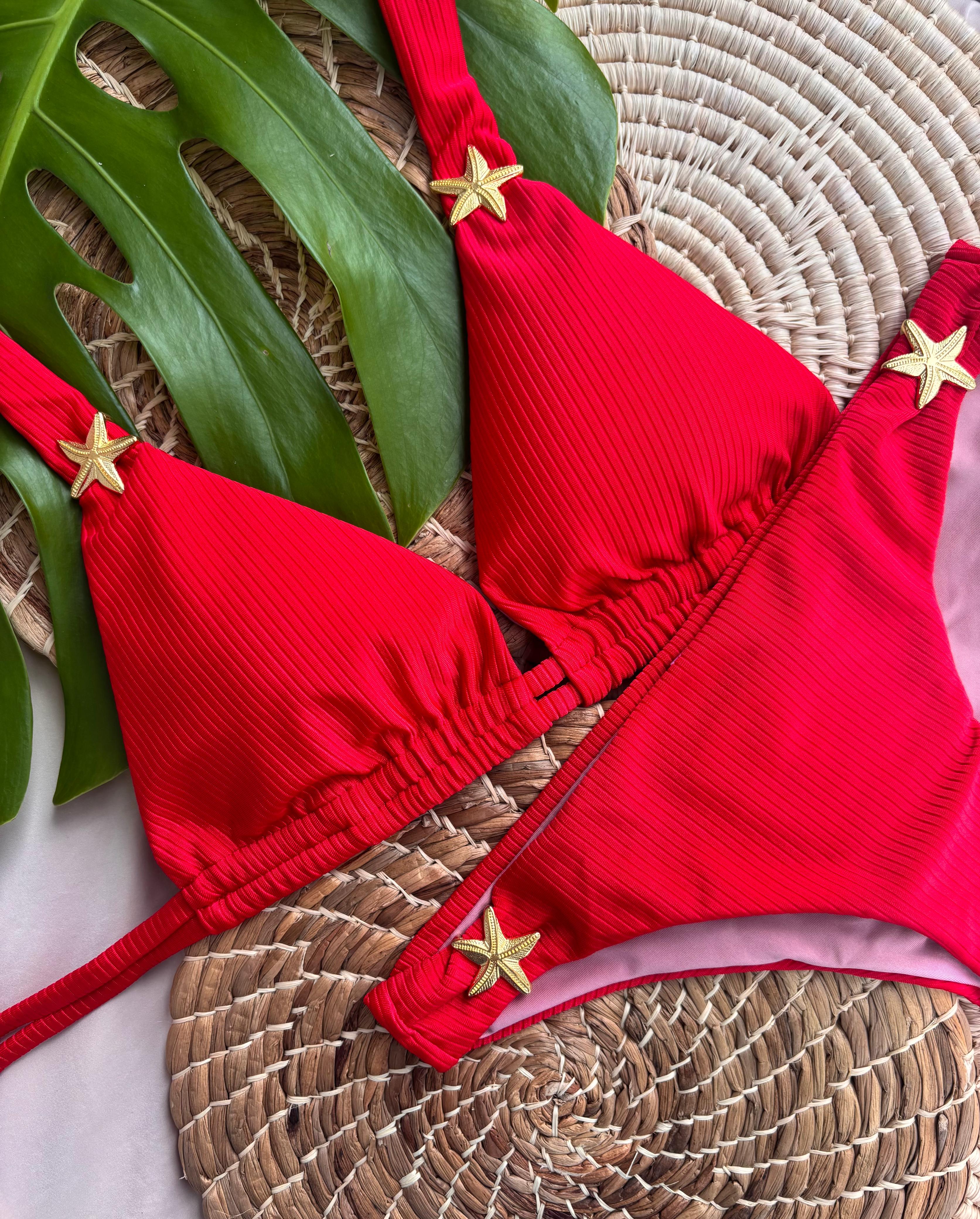 Beach Fashion Only Rode Textuur Halter Bikini