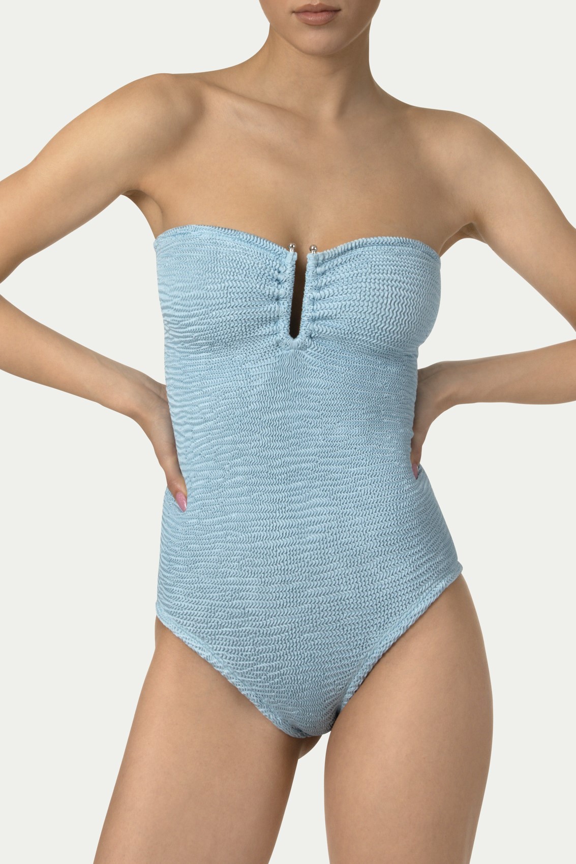 Paramidonna Frida Ribbed Strapless Swimsuit Sky