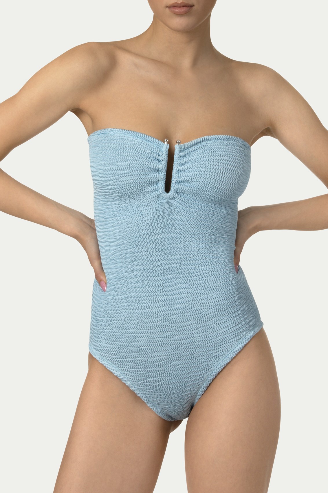 Paramidonna Frida Ribbed Strapless Swimsuit Sky