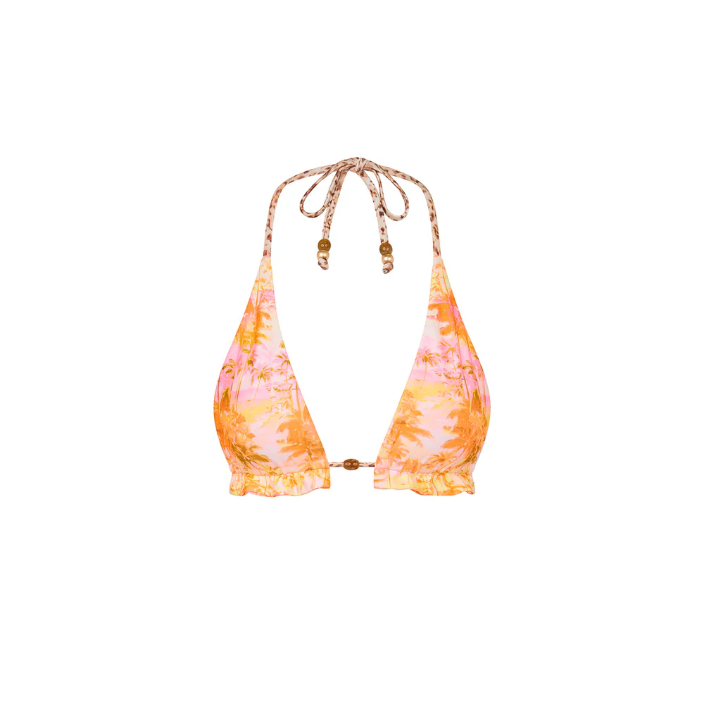 Kulani Kinis Orange Wild Skies Frill Halter Top