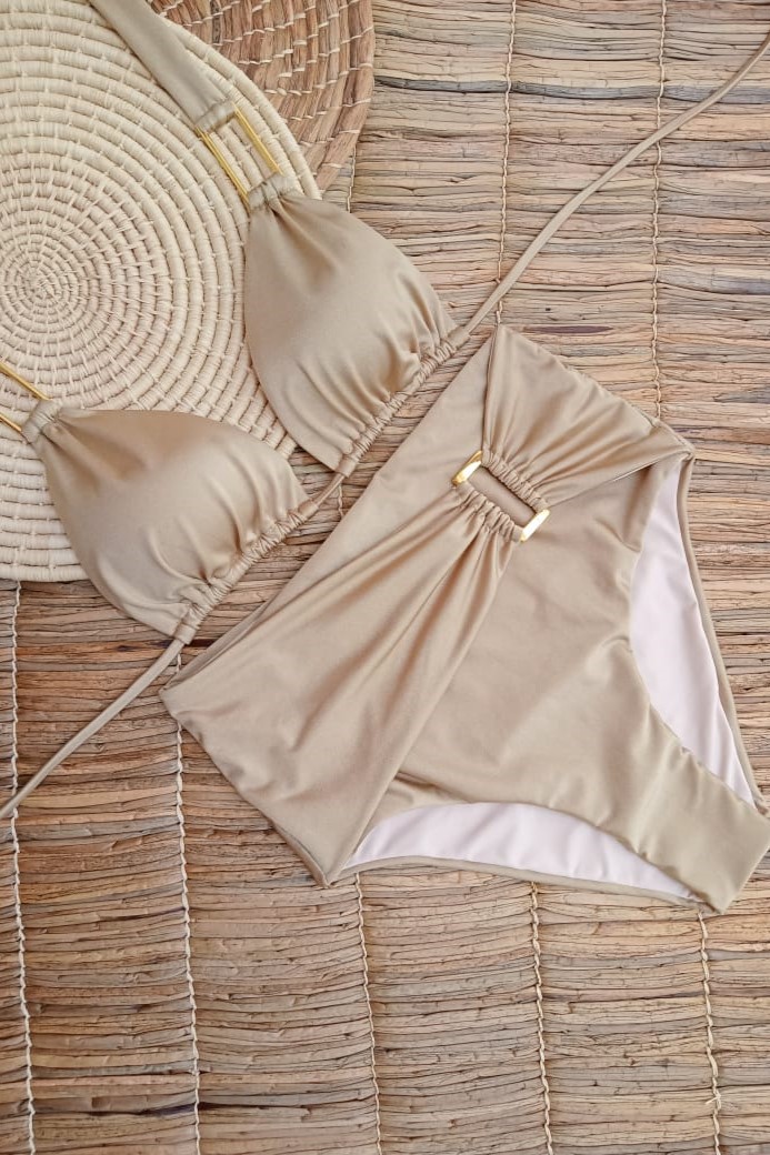 Beach Fashion Only Gold Shine High Waist Bikini 