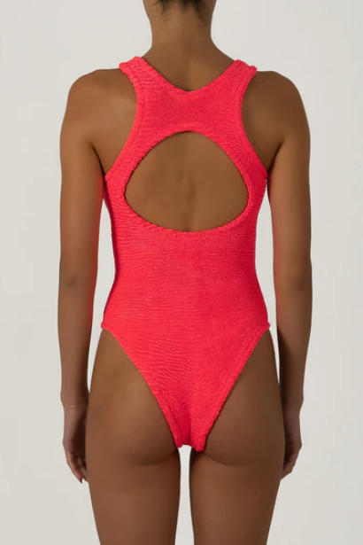 Paramidonna Ribbed High Neck Swimsuit Coral