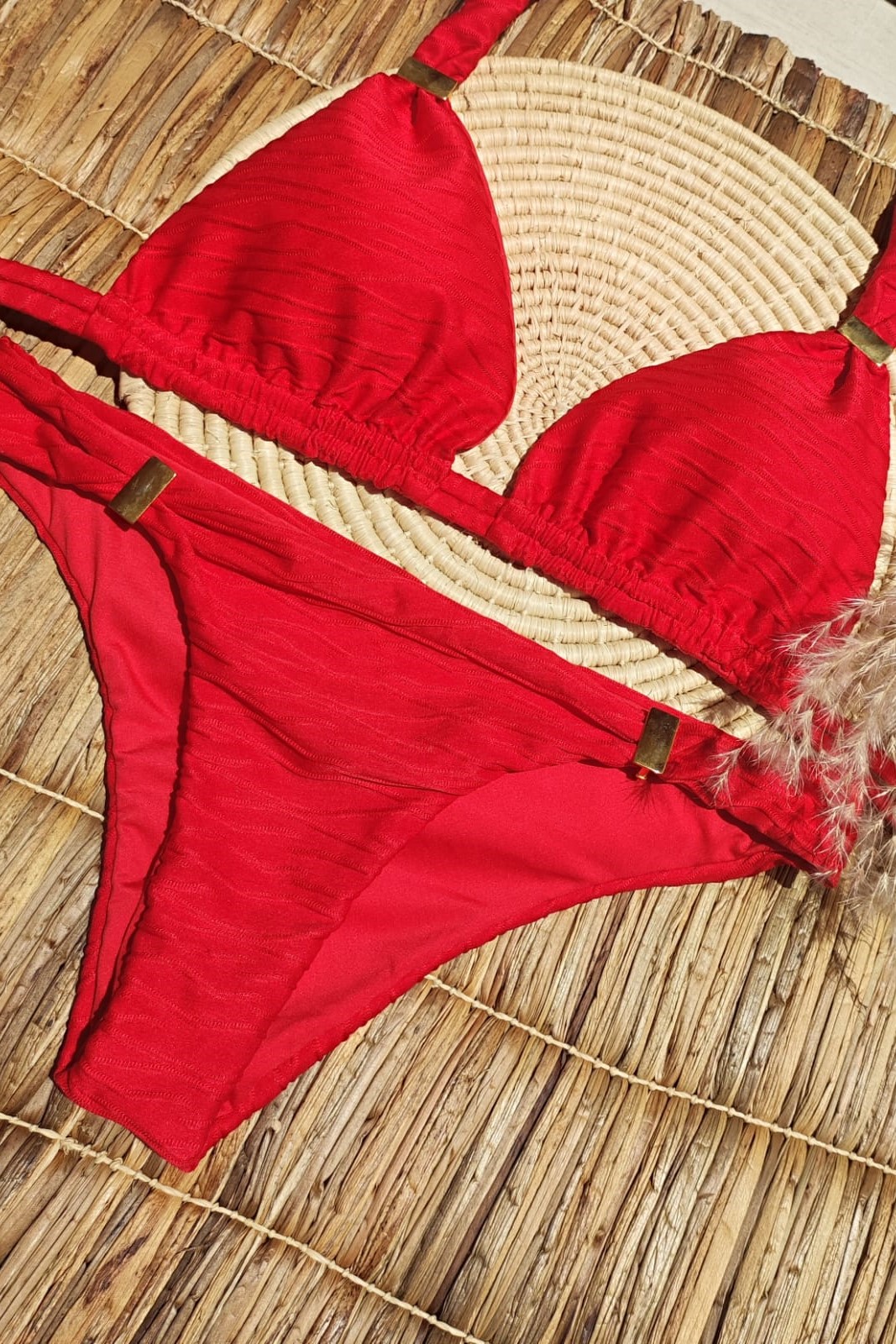Beach Fashion Only Red Texture Halter Bikini