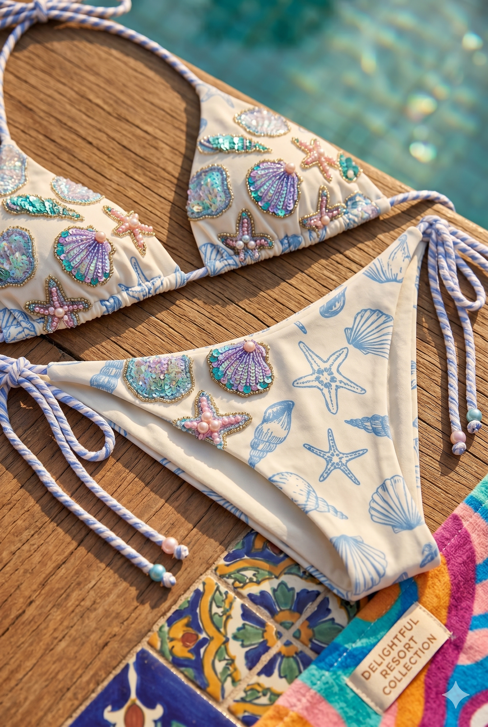 Beach Fashion Only Handgemaakte Fiji Triangel Bikini Blauw