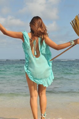 Hot Lava Poncho Ruffle Boni Bini -Large/X-Large-Turquoise