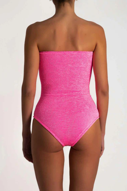 Paramidonna Bandeau Geribbeld Badpak Neon Roos